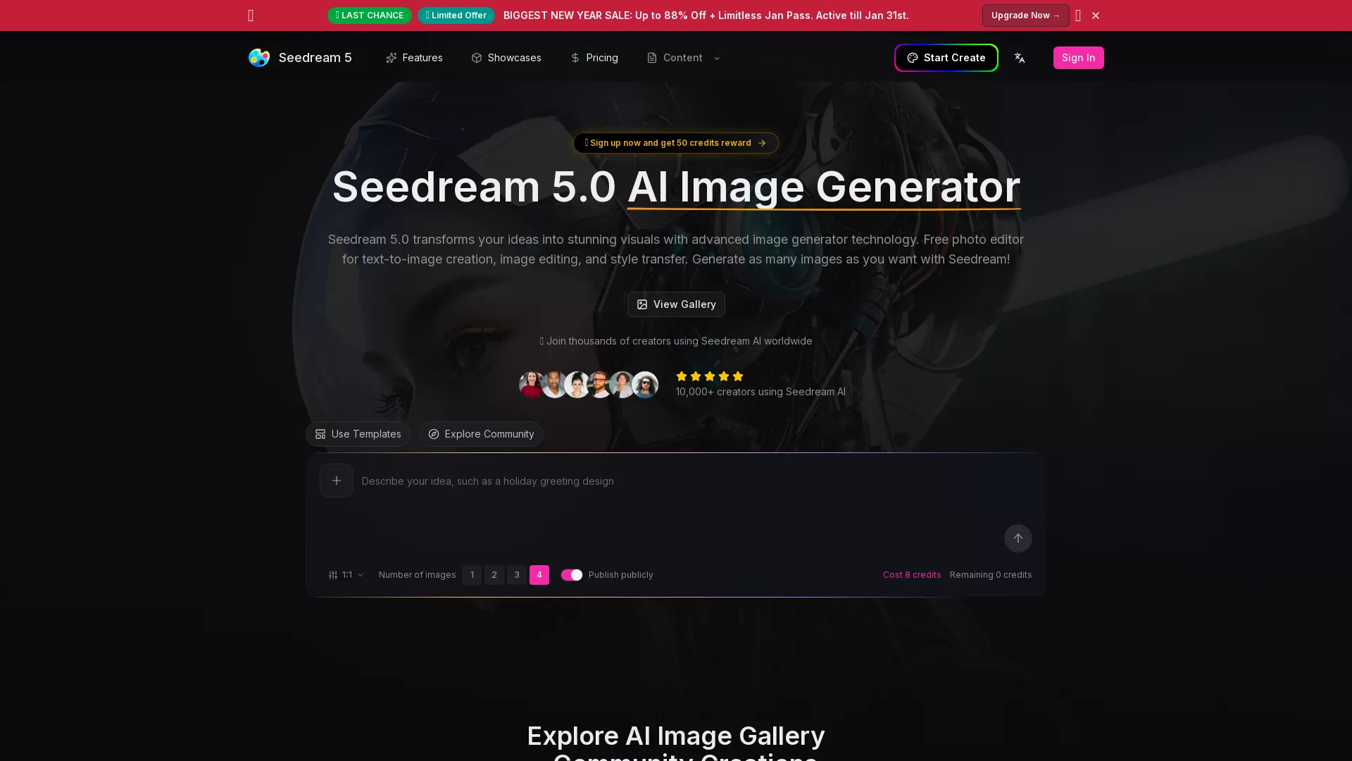 Seedream5 - AI Image Generation Tool Website Screenshot