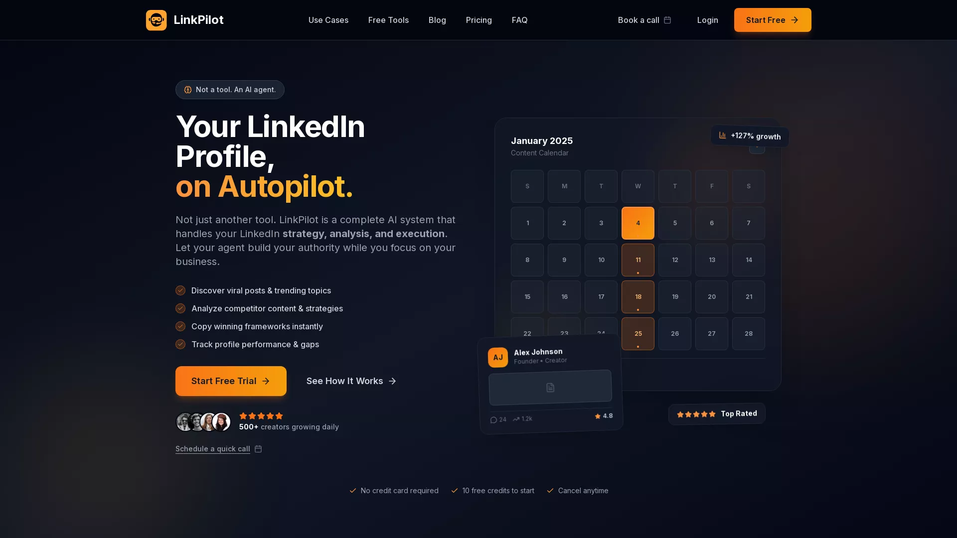 LinkPilot - AI LinkedIn Content Creation Tool Website Screenshot