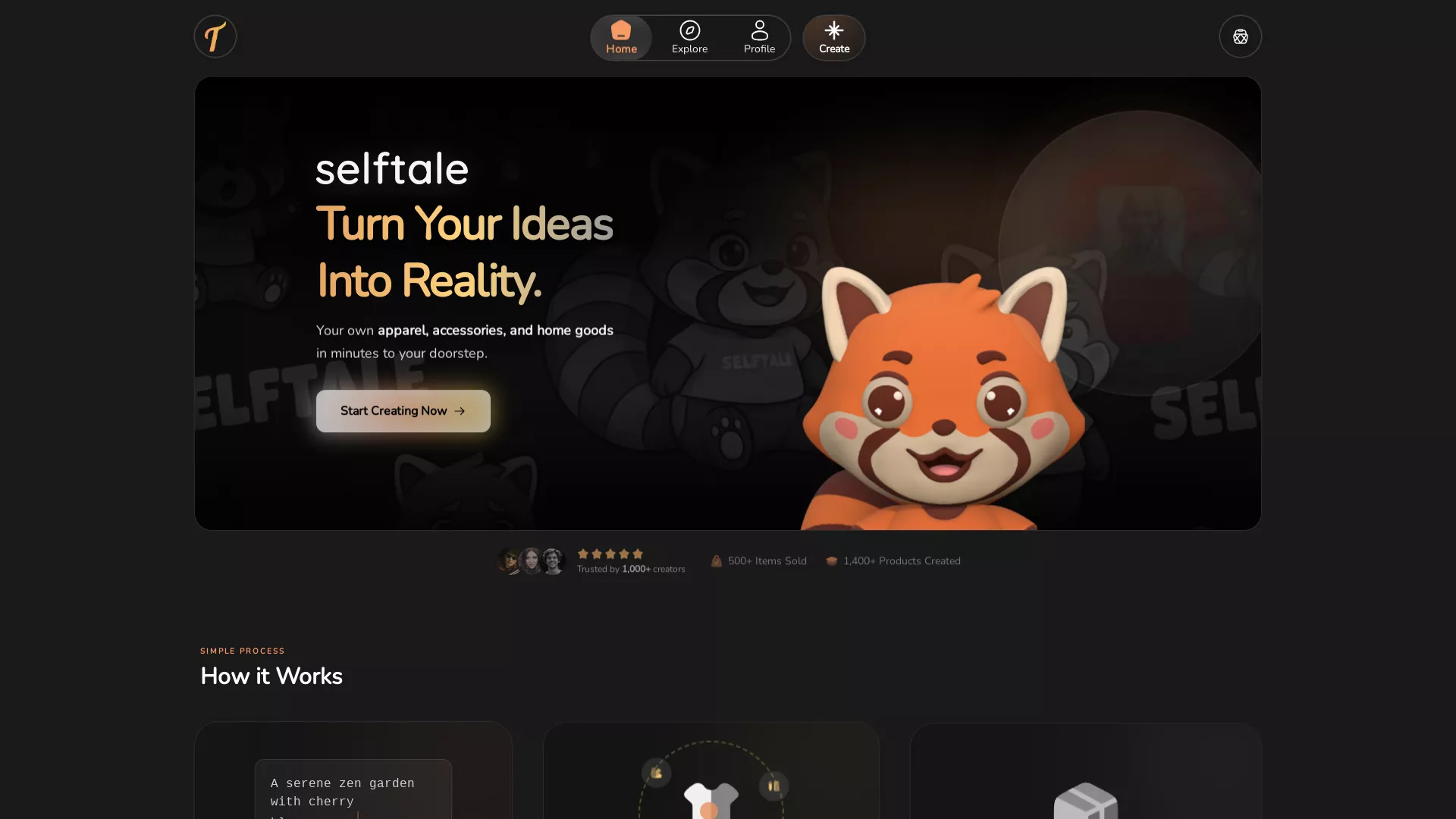 Selftale - AI Apparel Creation Website Screenshot