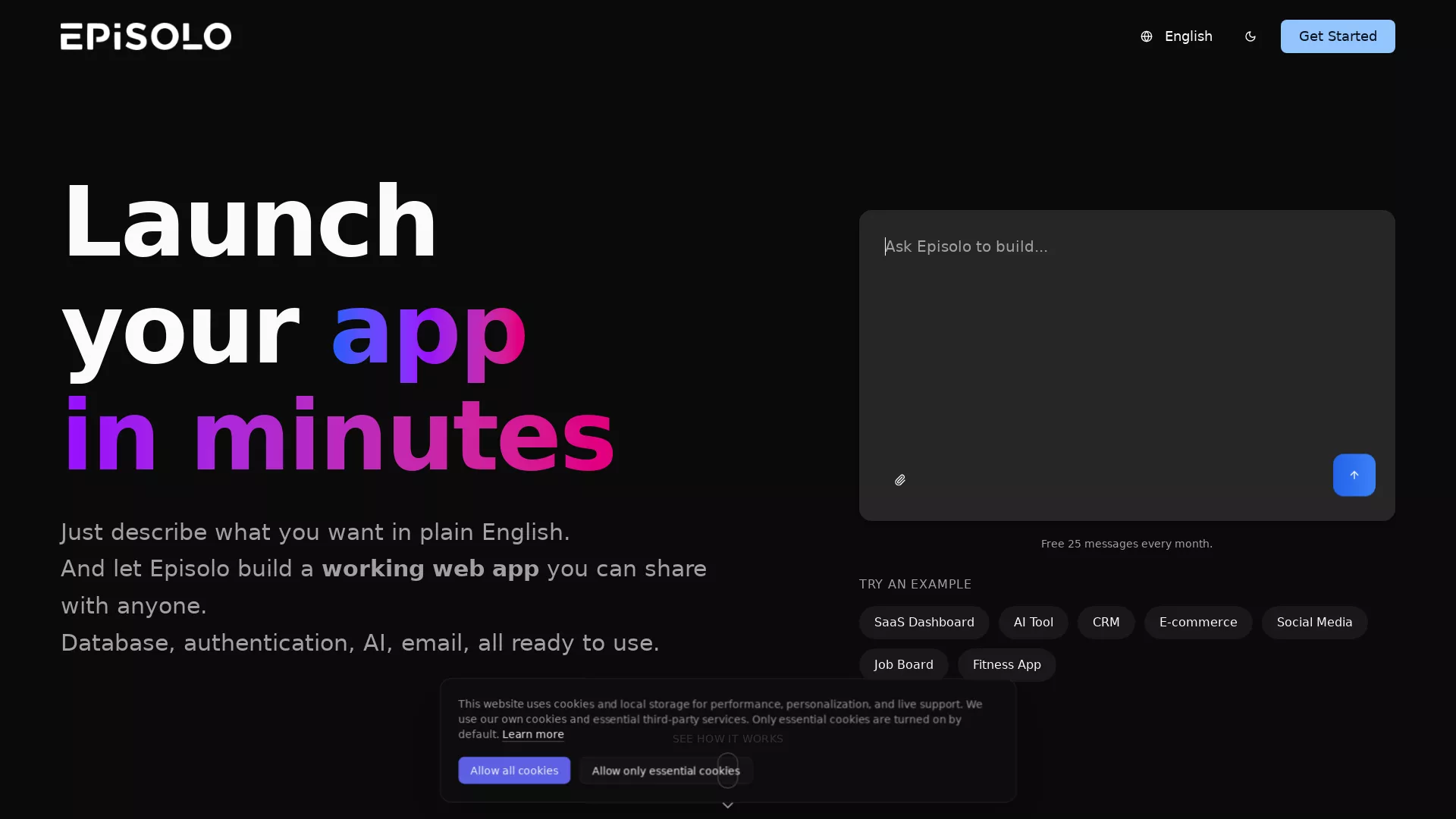 Episolo - AINoCodeAppGenerator Website Screenshot