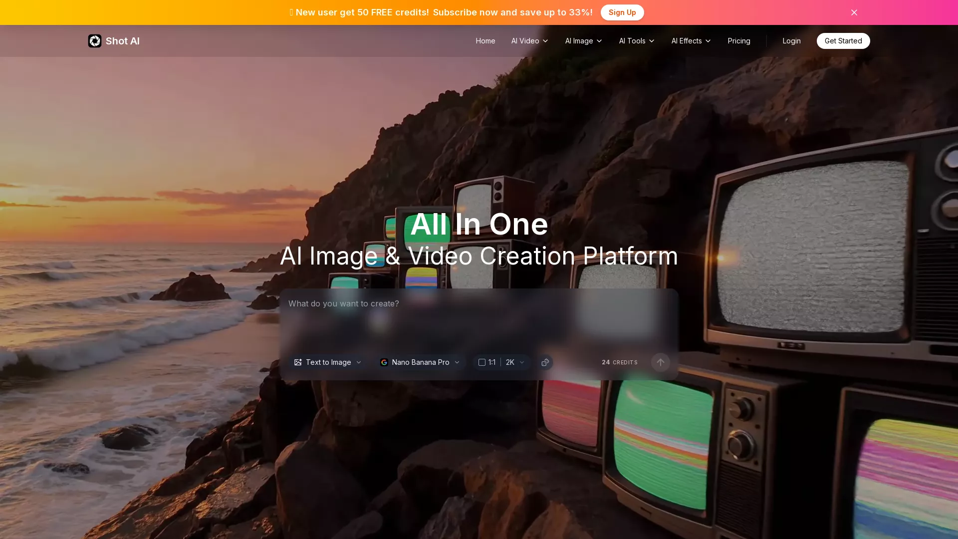 ShotAI - AIImageAndVideoCreationPlatform Website Screenshot