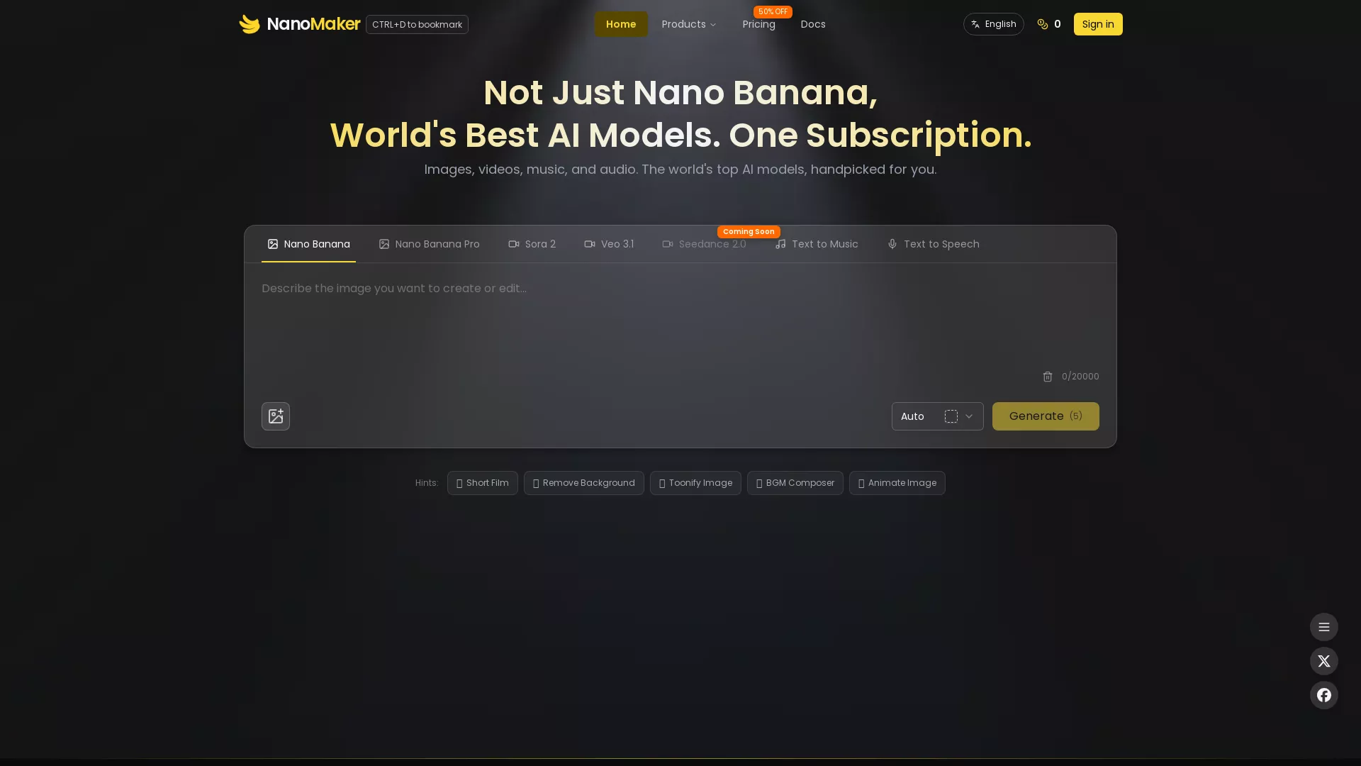 NanoMaker AI - NanoMaker AI, Nano banana pro, All in one AI Website Screenshot