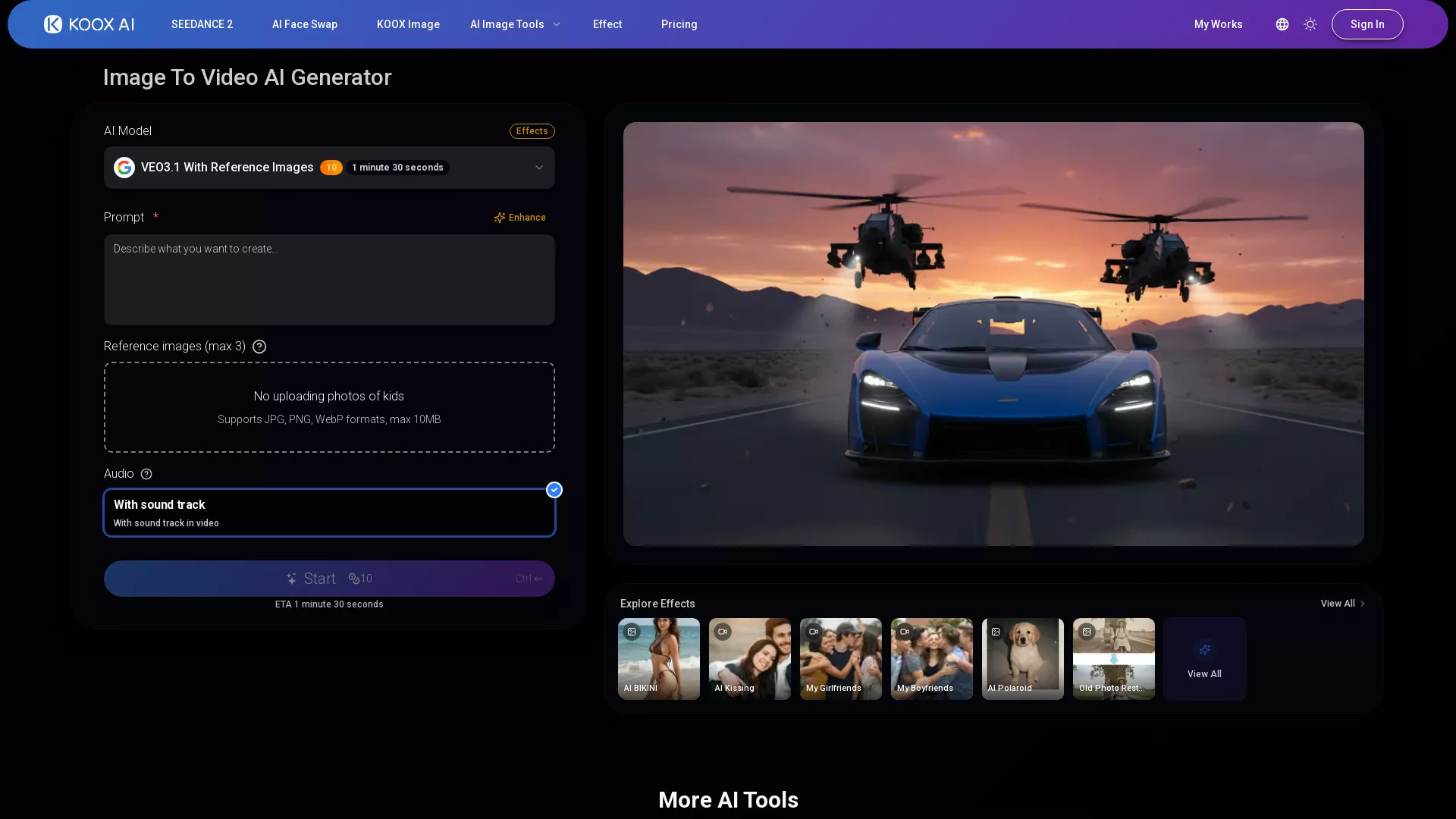IMAGE TO VIDEO - KOOX AI - image to video, AI video generator Website Screenshot