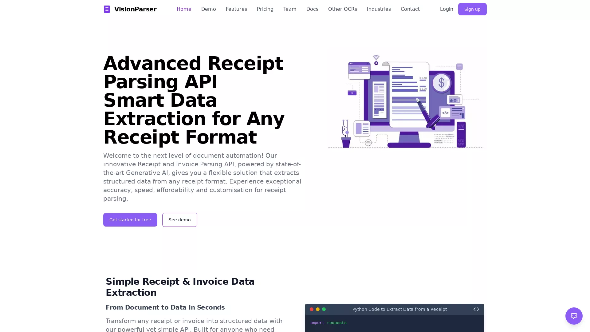 VisionParser - AI Document Data Extraction Website Screenshot
