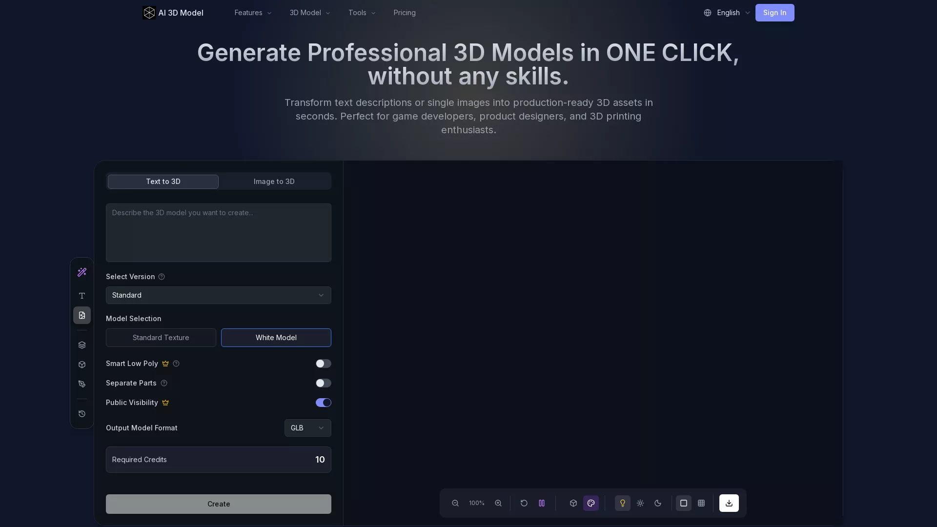 AI3DModel - AI 3D Model Generation Website Screenshot