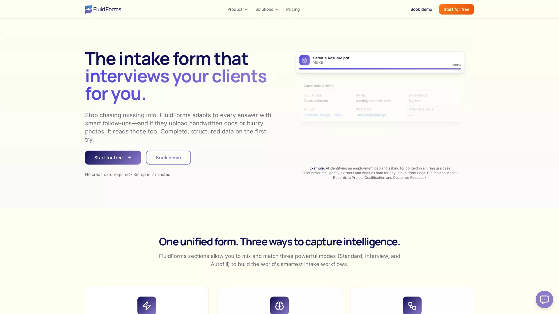 FluidForms - AI Form Builder Website Screenshot