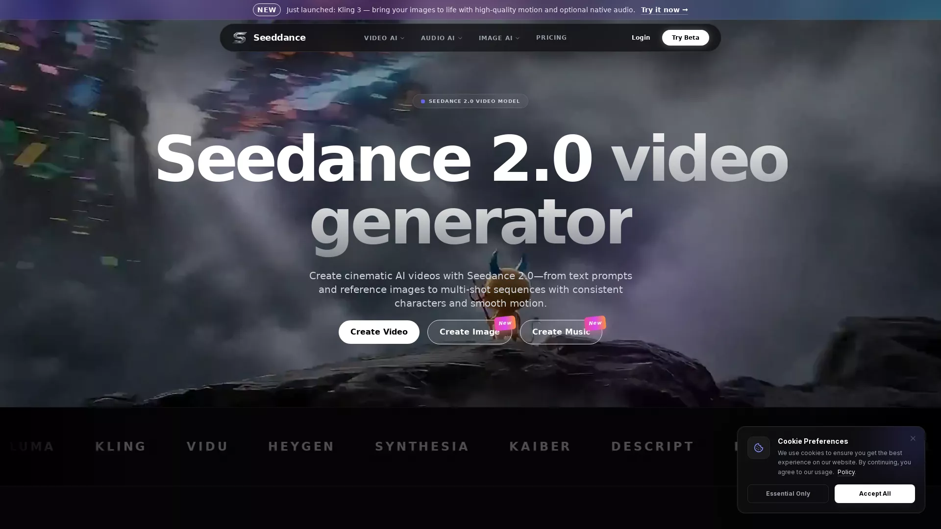 Seedance - AI Cinematic Video Generator Website Screenshot