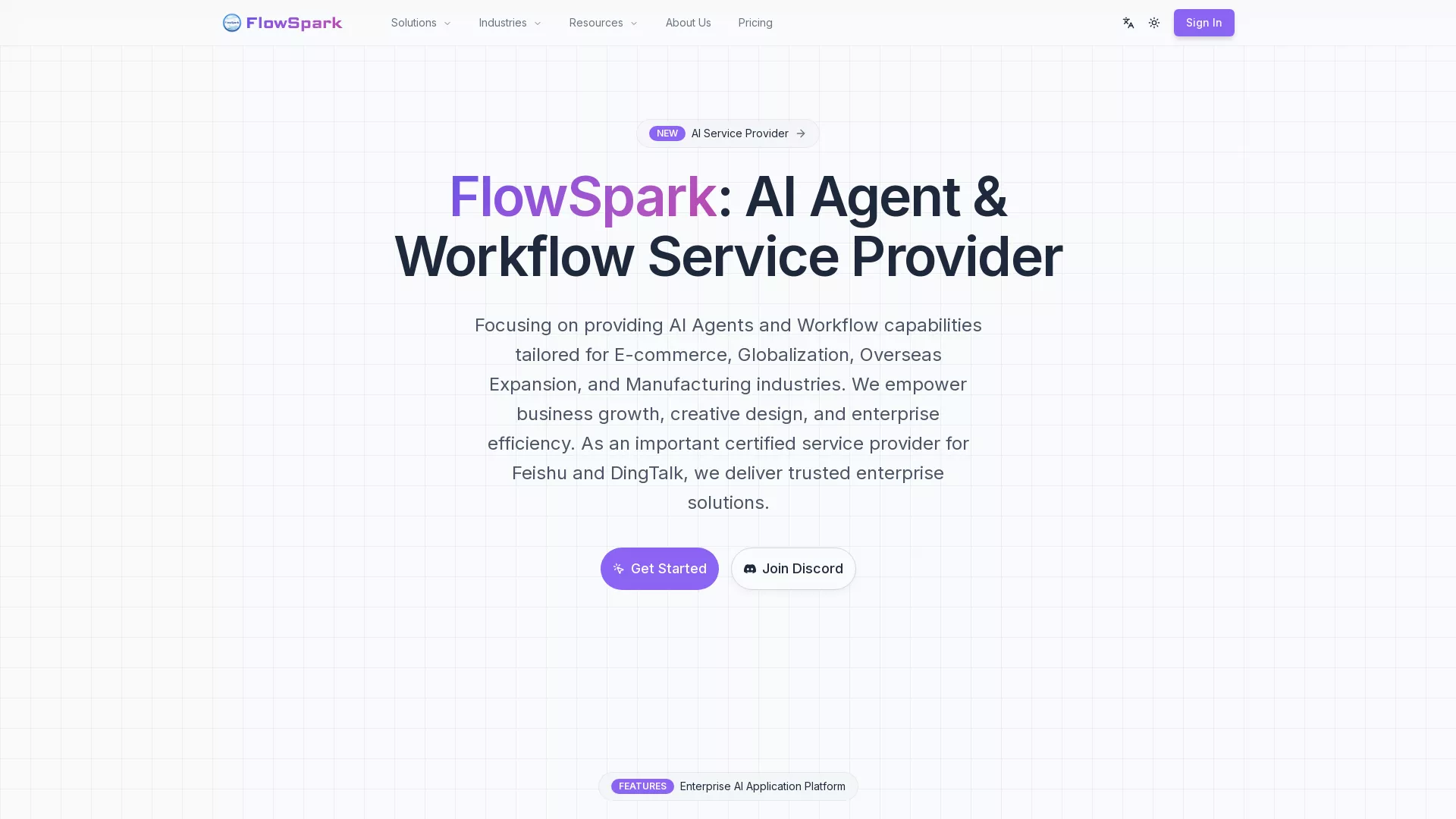 FlowSpark - AI Automation Platform Website Screenshot