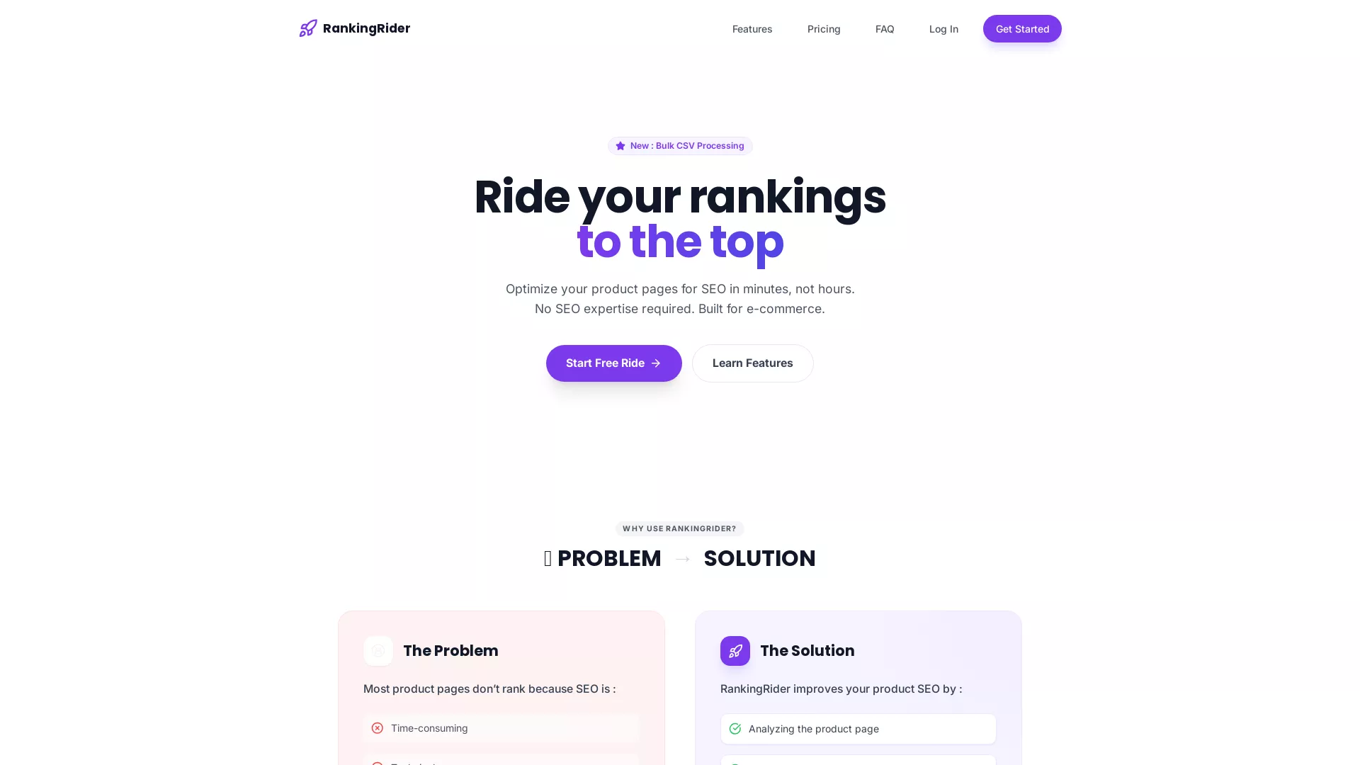 RankingRider - AI SEO Optimization Tool Website Screenshot