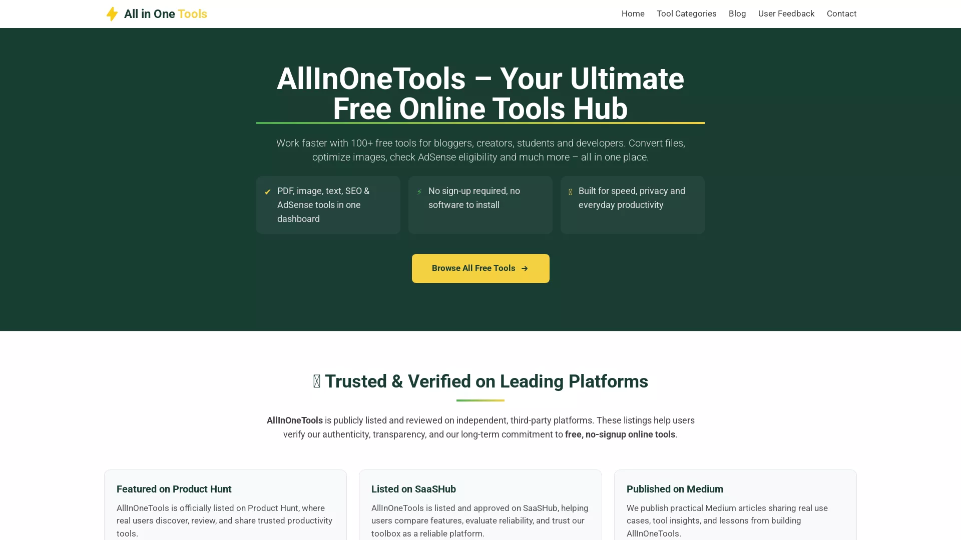 AllInOneTools - AI Utility Tools Website Screenshot