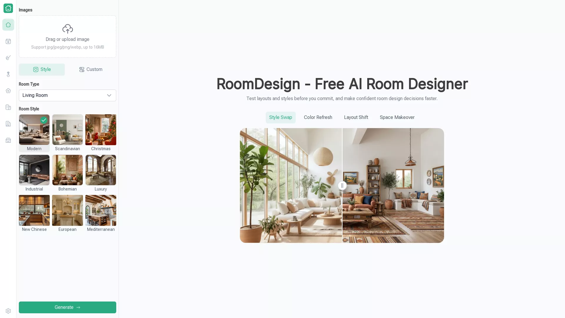 RoomDesign - AI Interior Design Tool Website Screenshot