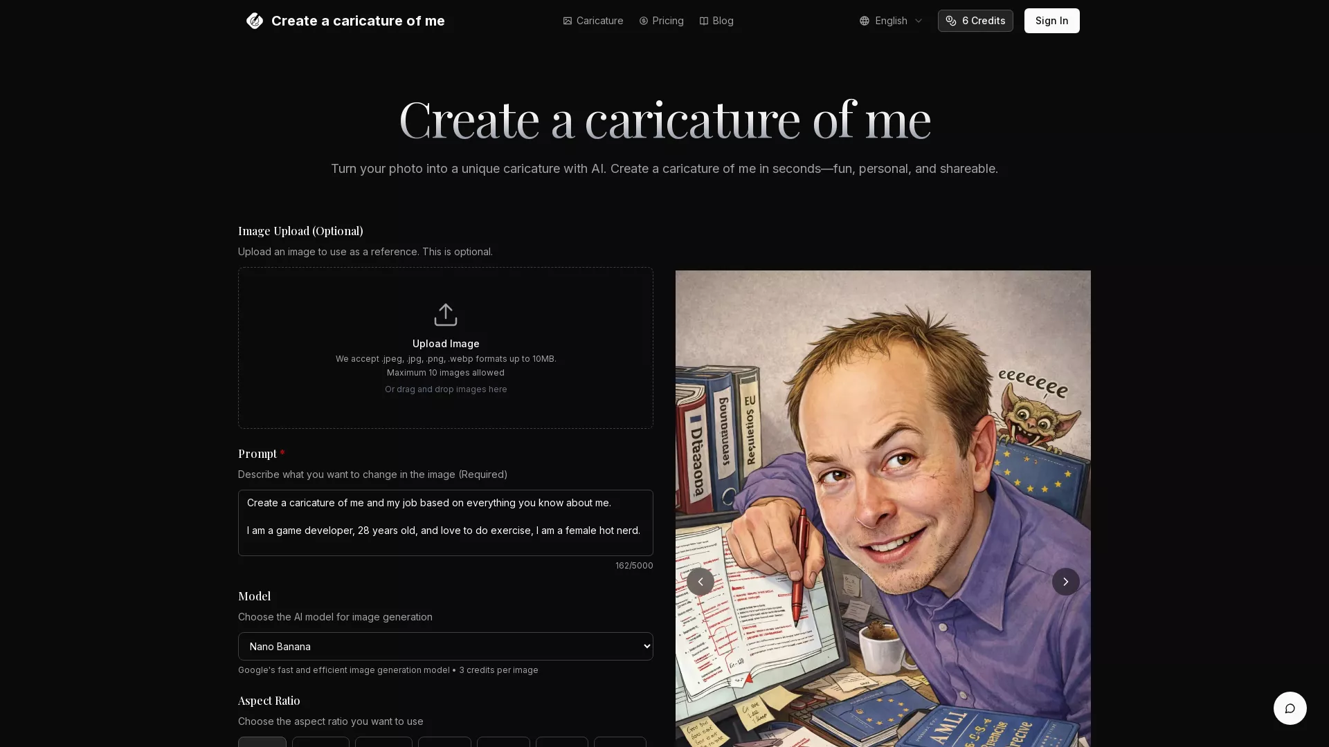 CreateACaricatureOfMe - AI Photo Caricature Website Screenshot