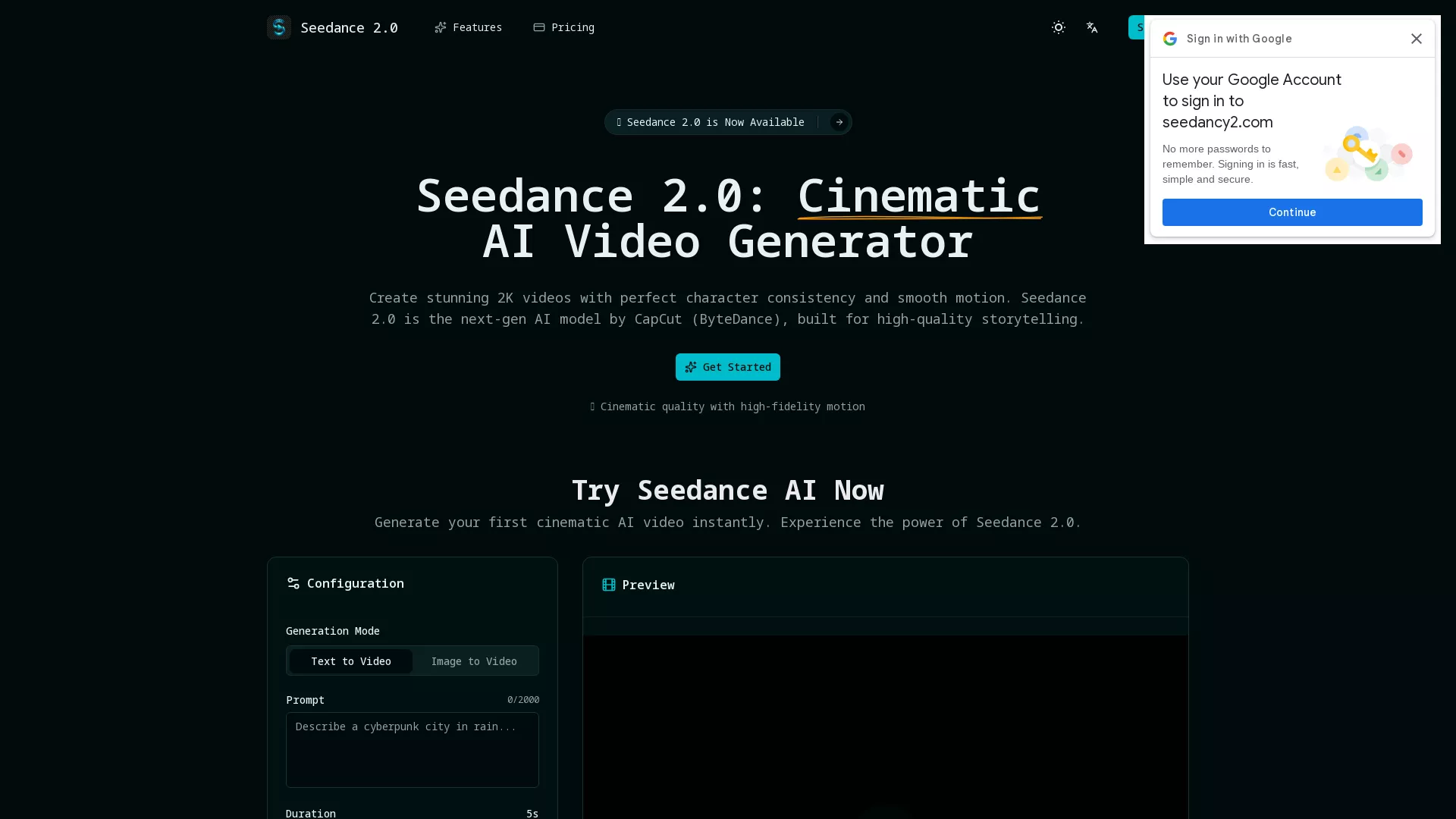 Seedancy - AI Video Creation Website Screenshot
