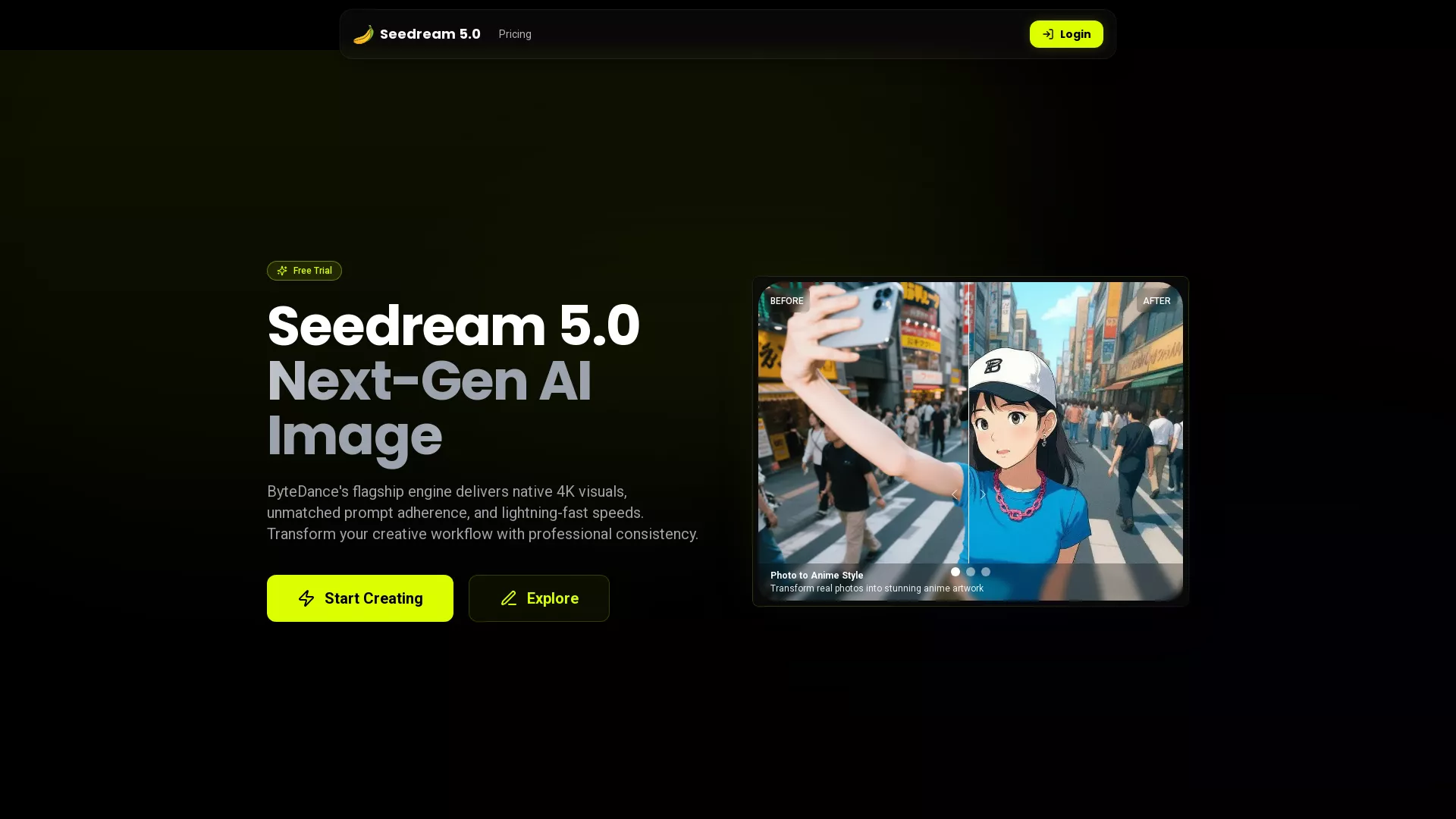 SeedreamAI - AI Image Generation Tool Website Screenshot