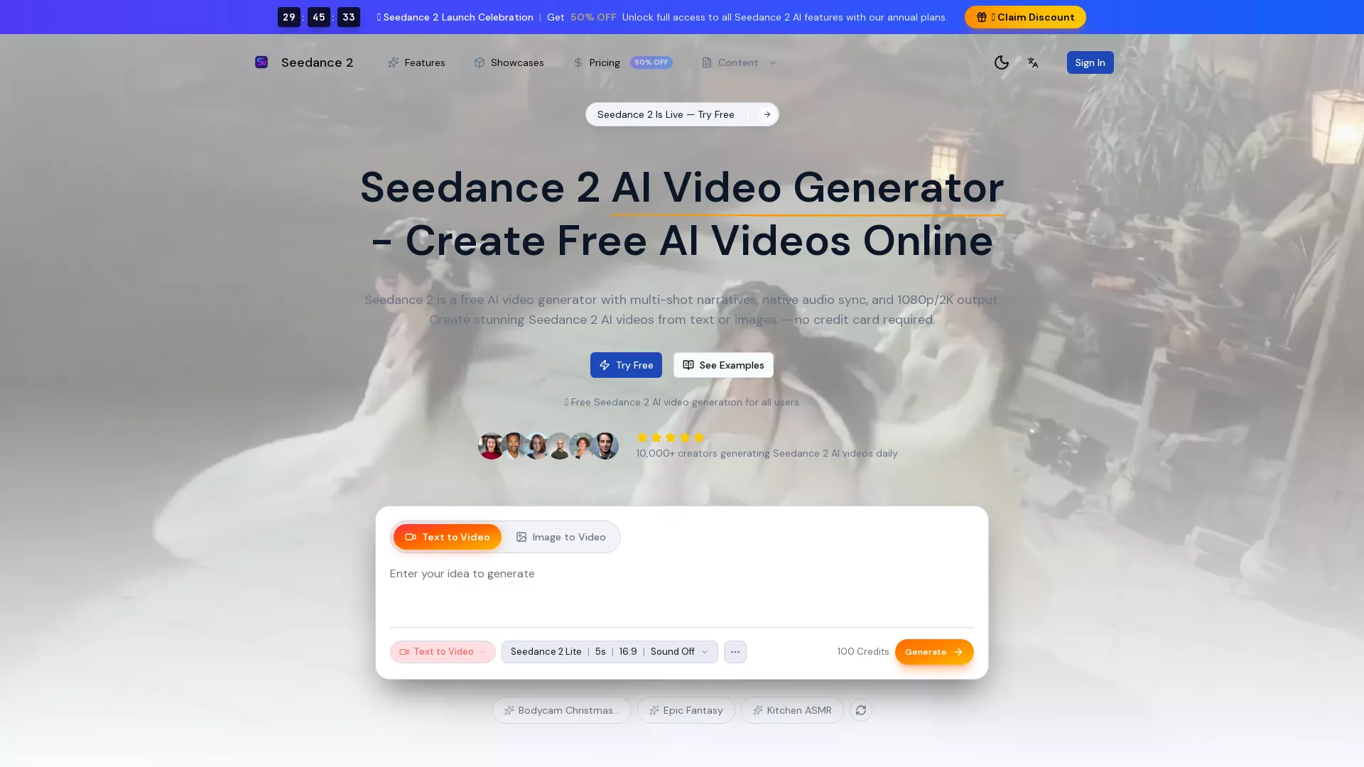 Seedance2 - Video Generation AI Website Screenshot