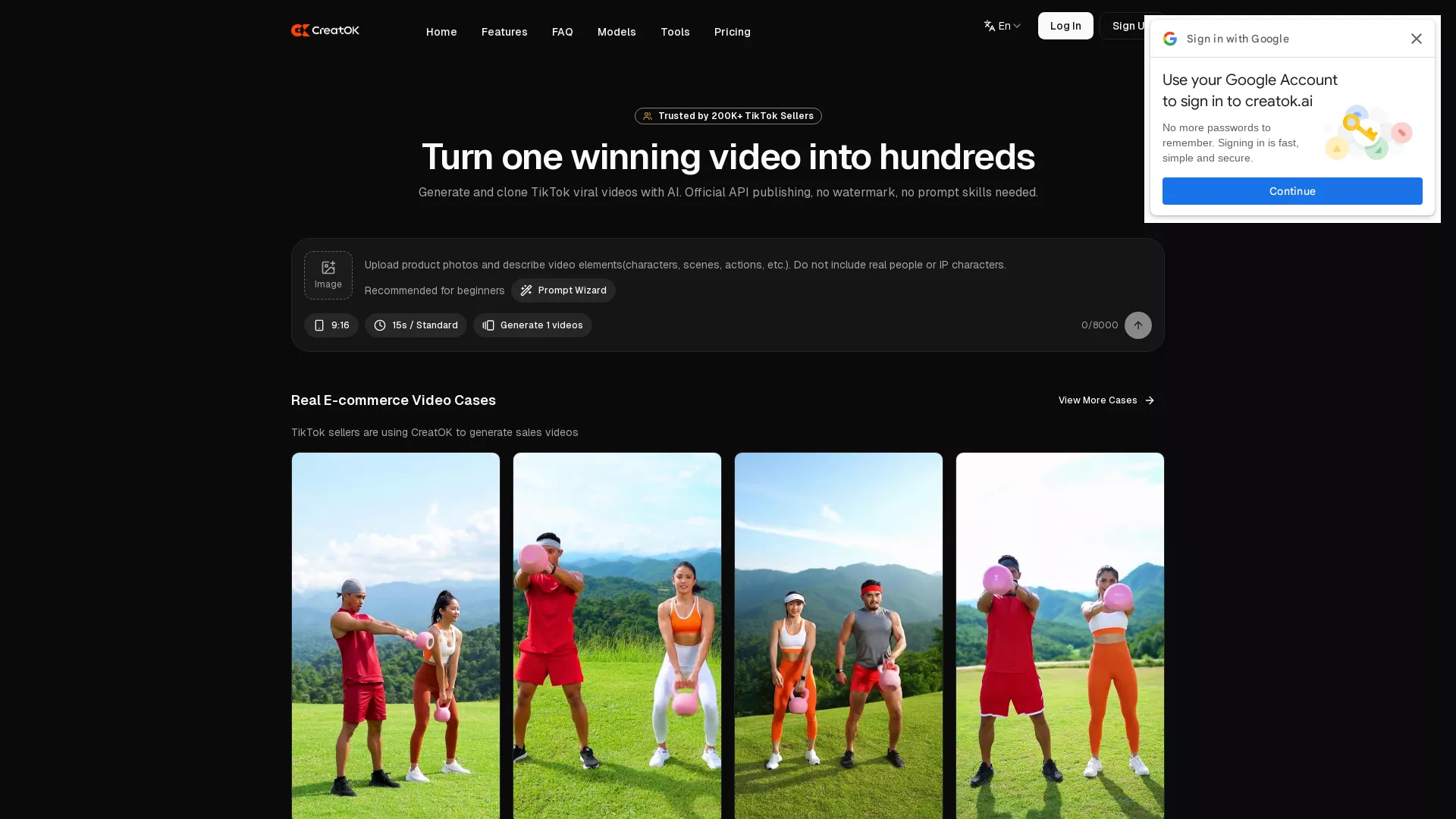 CreatOK - AI Viral Video Generation Website Screenshot