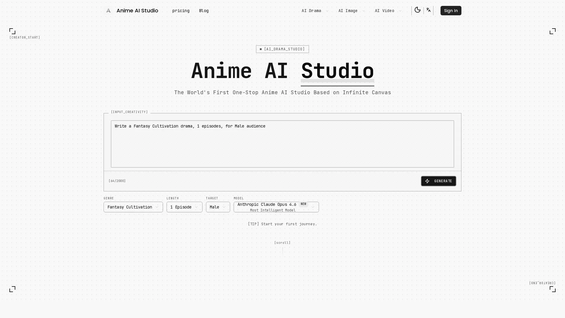 Anime AI Studio - AI Manga Drama Creator Website Screenshot