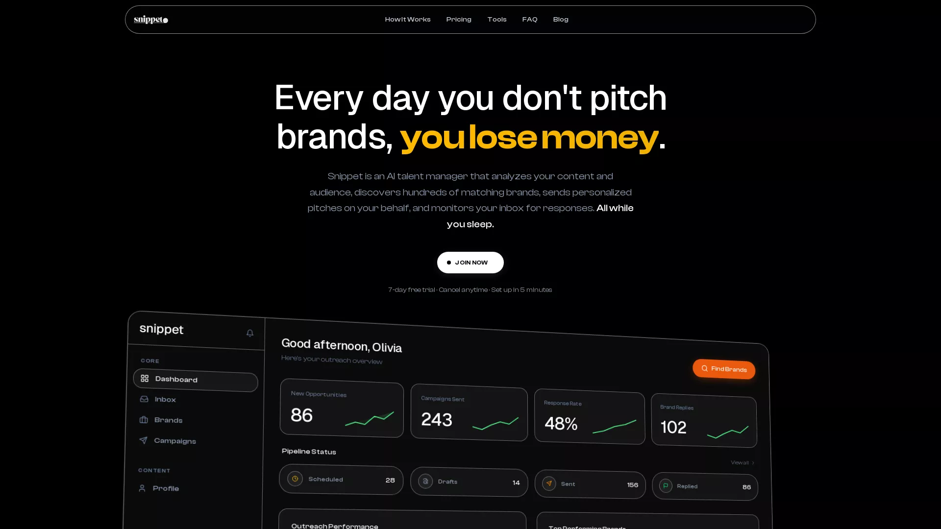 Snippet - AI Content Creator Management Website Screenshot