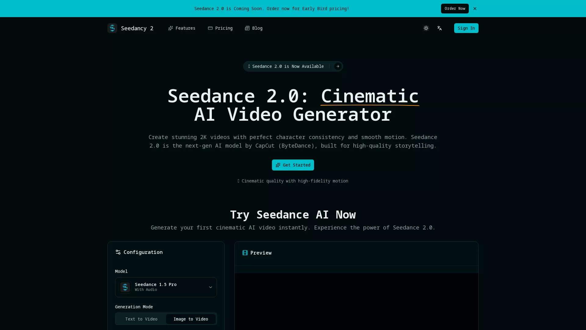 Seedancy 2 AI - AI Video Generator、AI Image to video、AI Text to video Website Screenshot