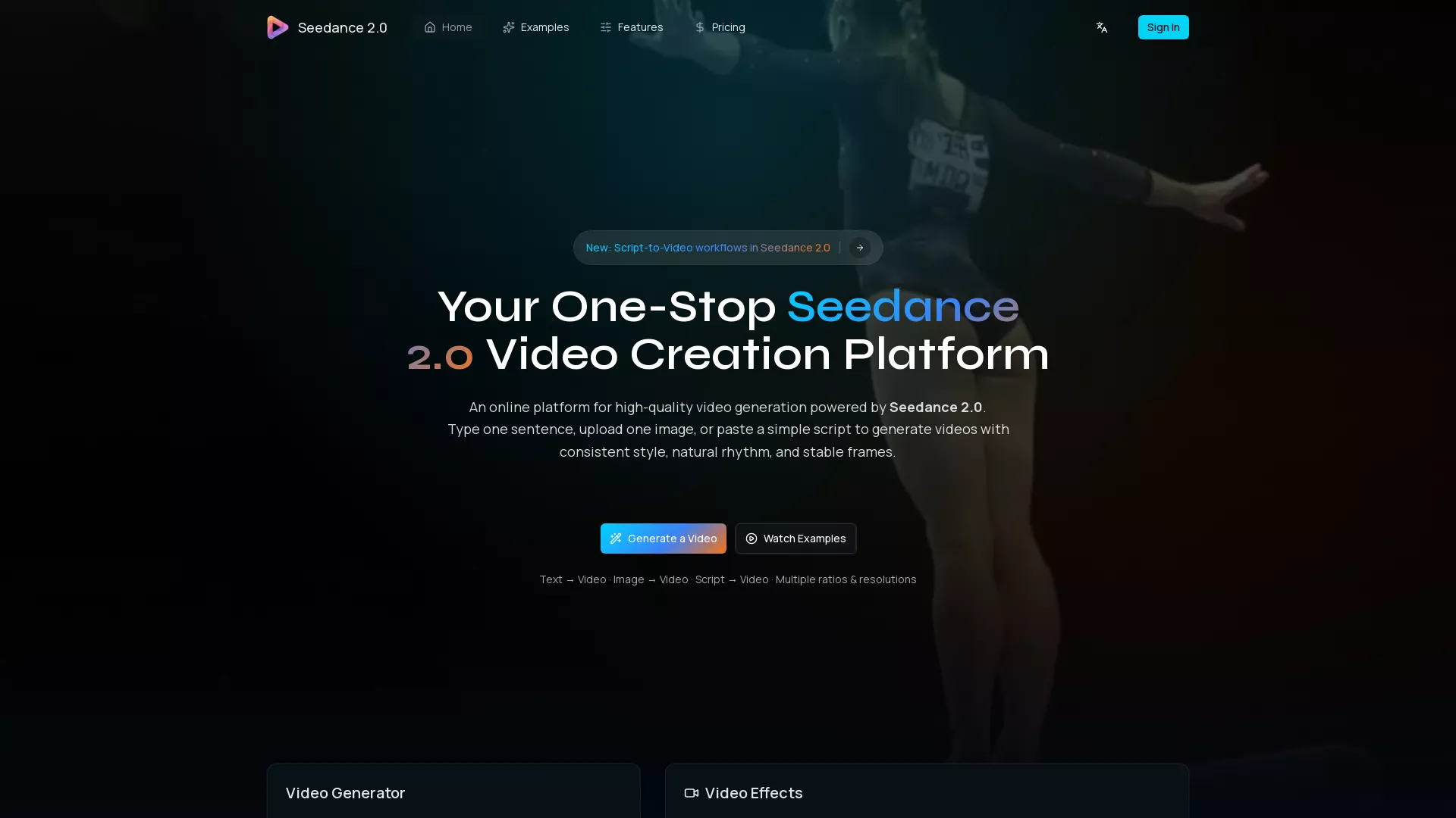 Seedance - AI Video Creation Tool Website Screenshot