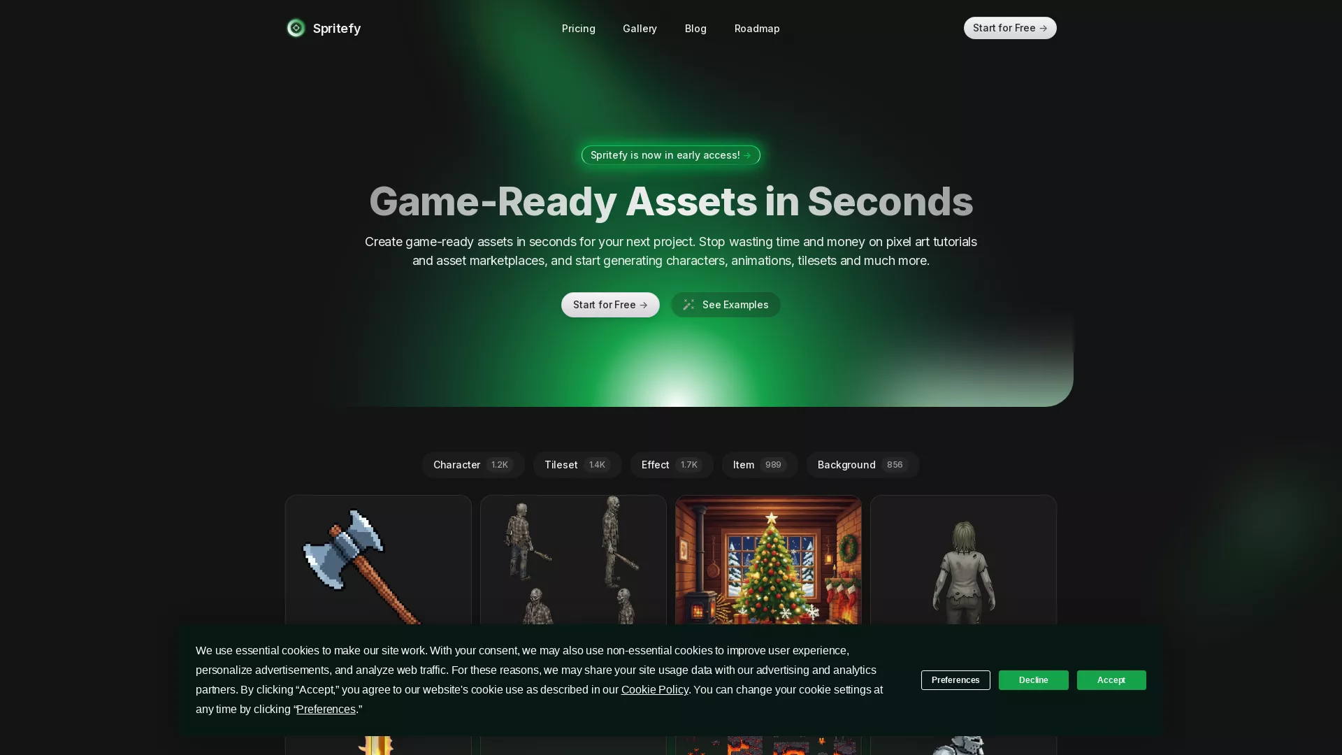 Spritefy - AI Game Asset Creation Website Screenshot