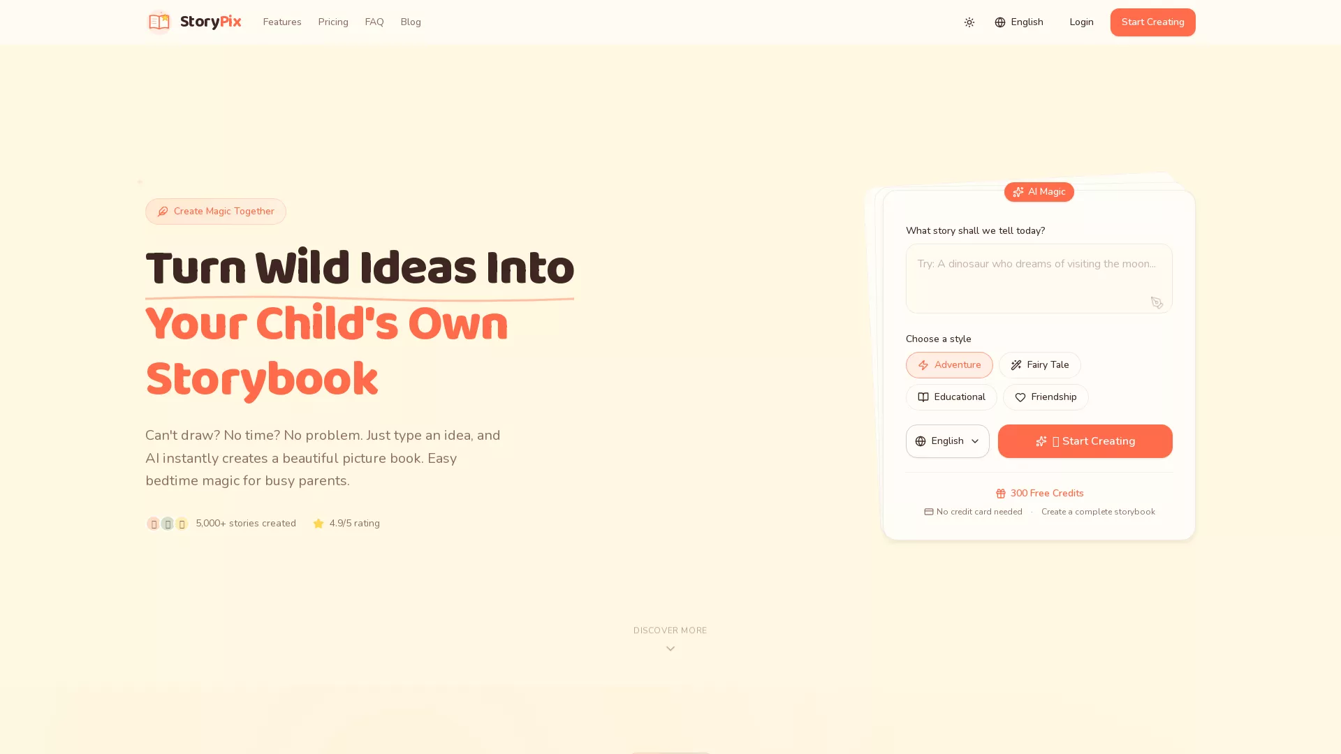 StoryPix - AI Children's Storybook Generator Website Screenshot