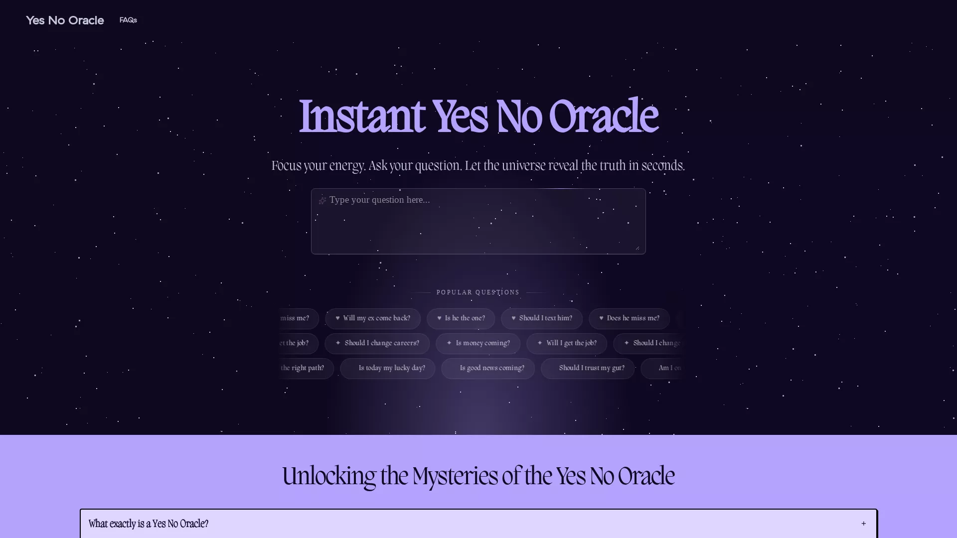 YesNoOracle - AI Decision-Making Tool Website Screenshot