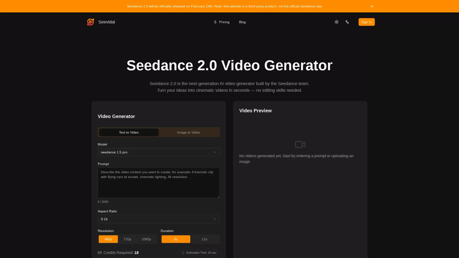 Seedance2VideoGen - Seedance 2.0 Generator Website Screenshot