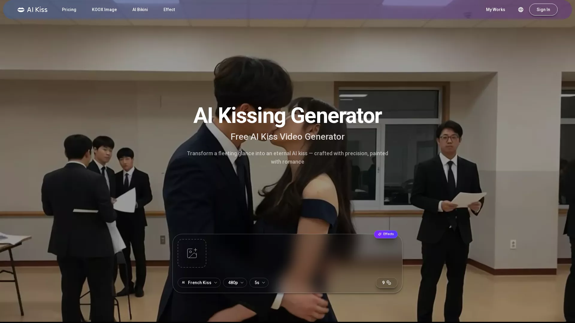 Aikiss - AI Kiss Video Generator Website Screenshot