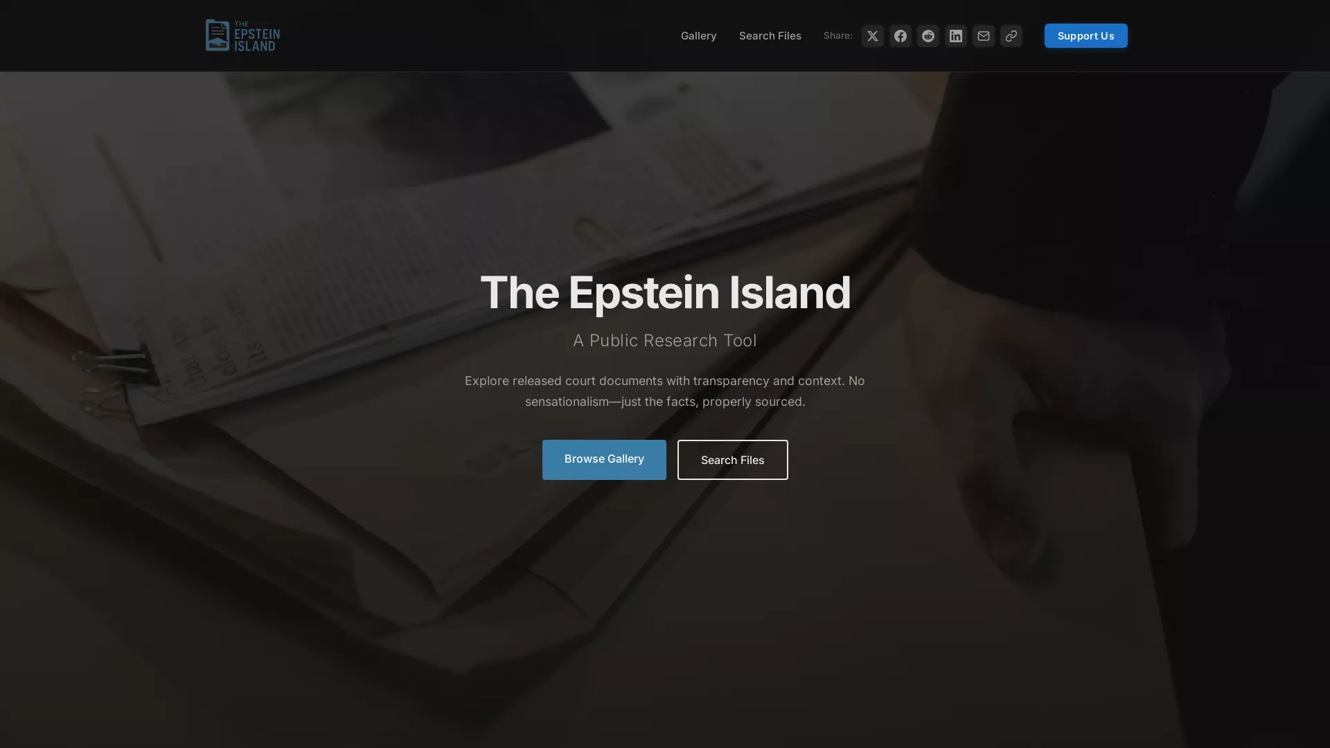 TheEpsteinIsland - Research Document Analysis Website Screenshot