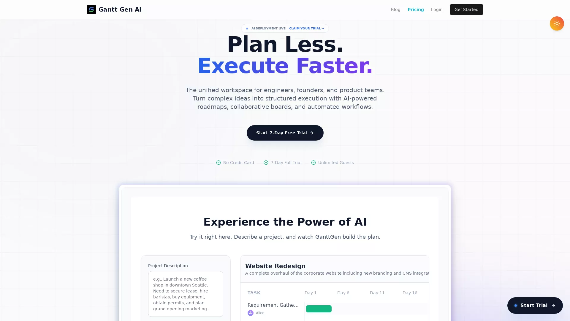 GanttGenAI - Project Management AI Website Screenshot