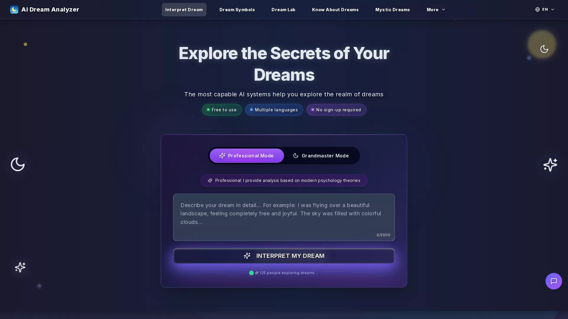 AI Dream Analyzer - AI Dream Interpretation Website Screenshot