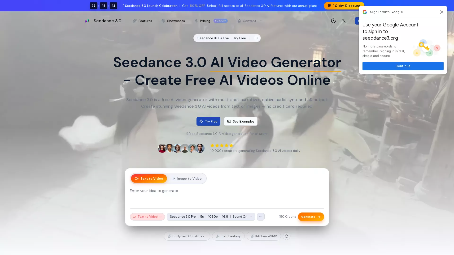 Seedance - AI TextToVideo Generator Website Screenshot