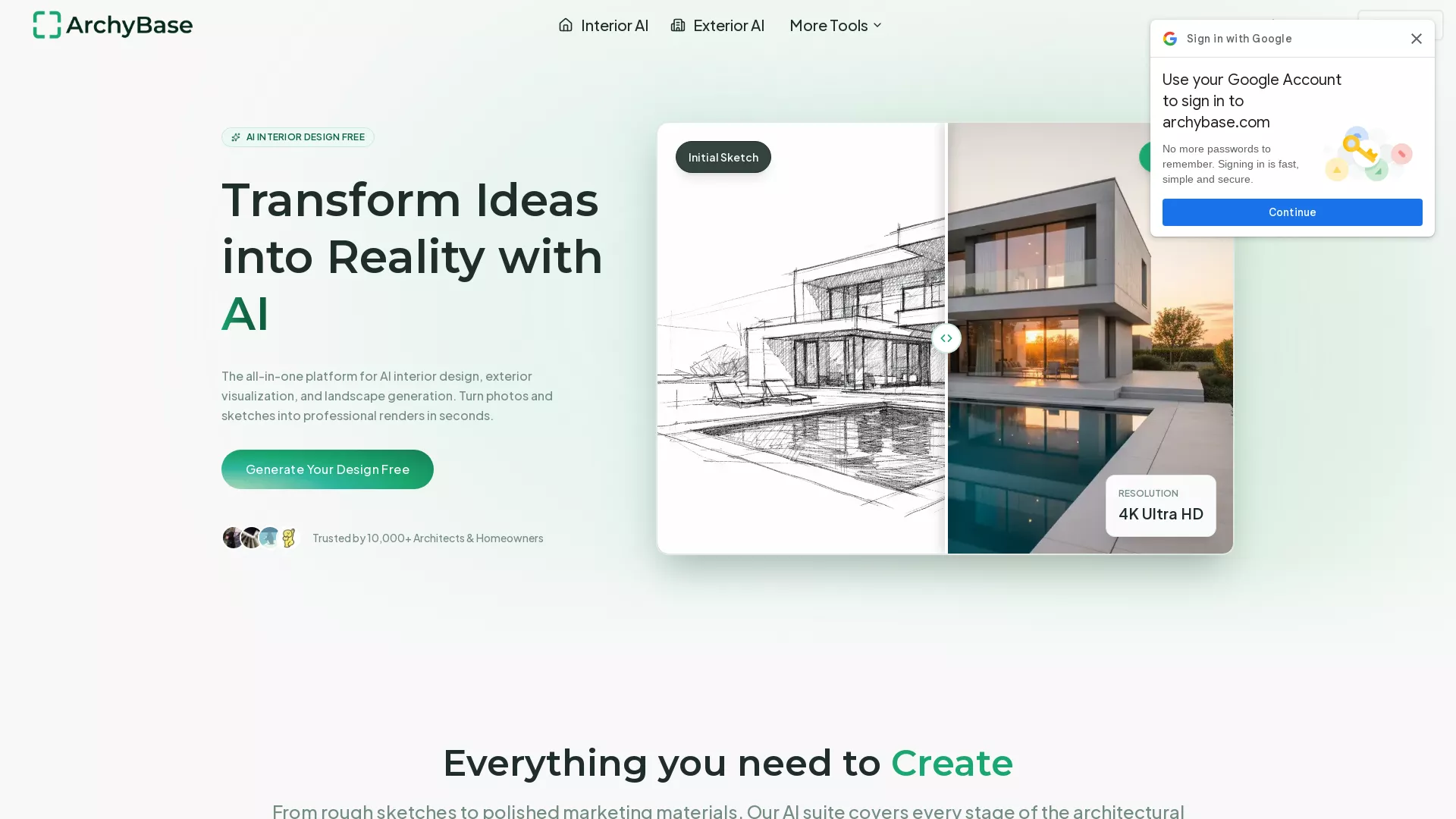 ArchyBase - AI Interior Design Tool Website Screenshot