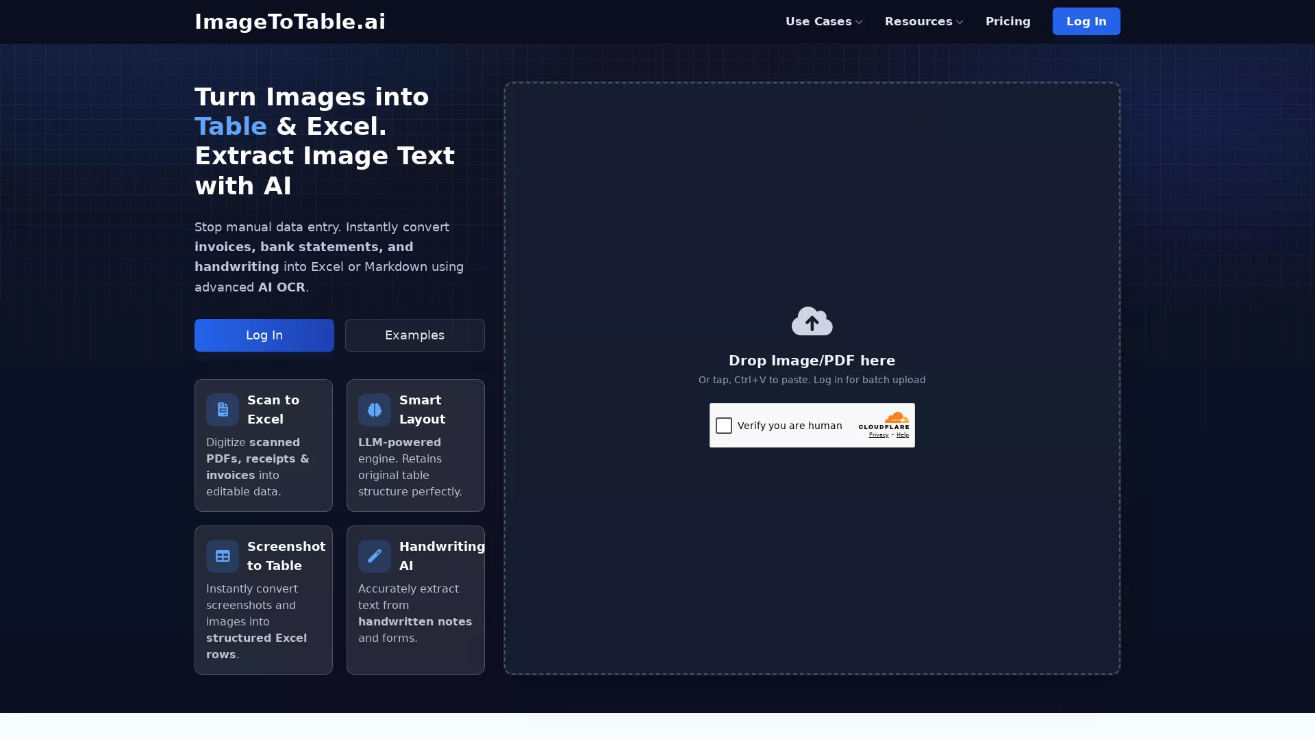 ImageToTable - AI Data Extraction Tool Website Screenshot
