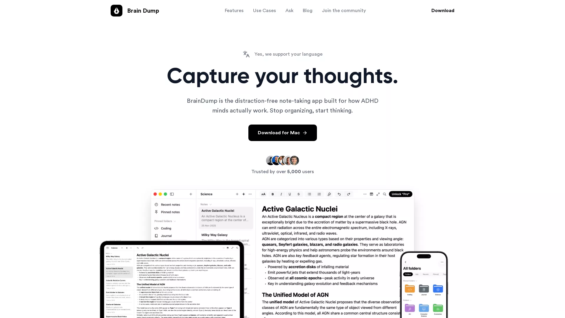 BrainDump - AI Notetaking App Website Screenshot