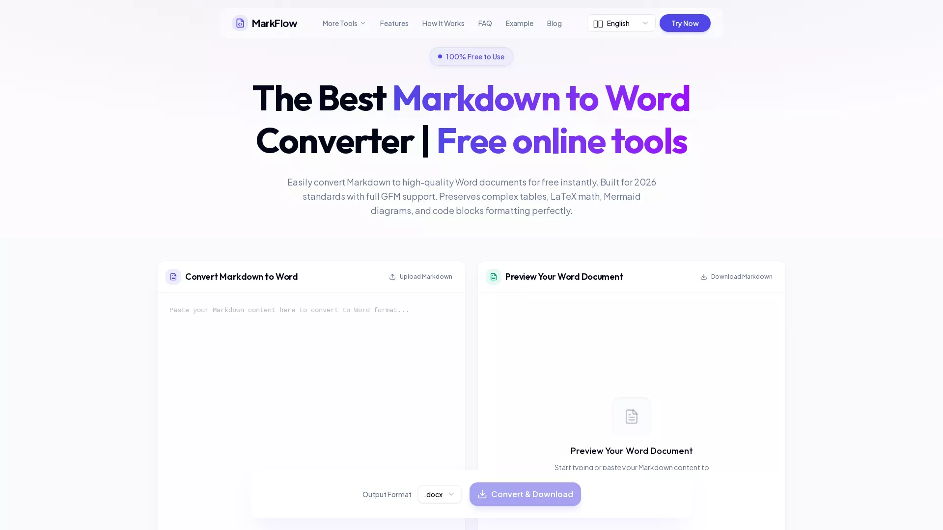 MarkFlow - AI Markdown Converter Website Screenshot