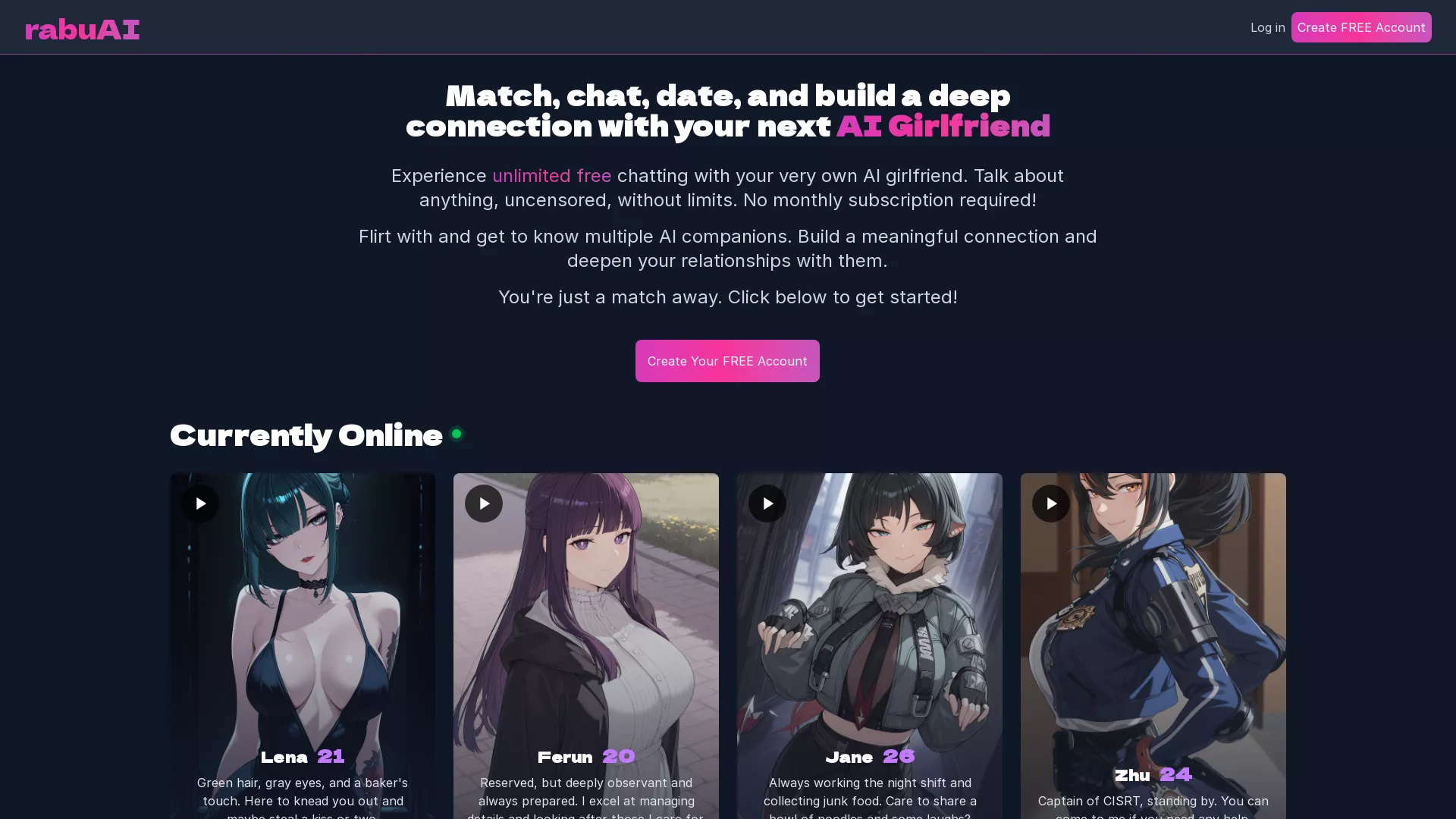 Rabu AI - AI girlfriend Website Screenshot