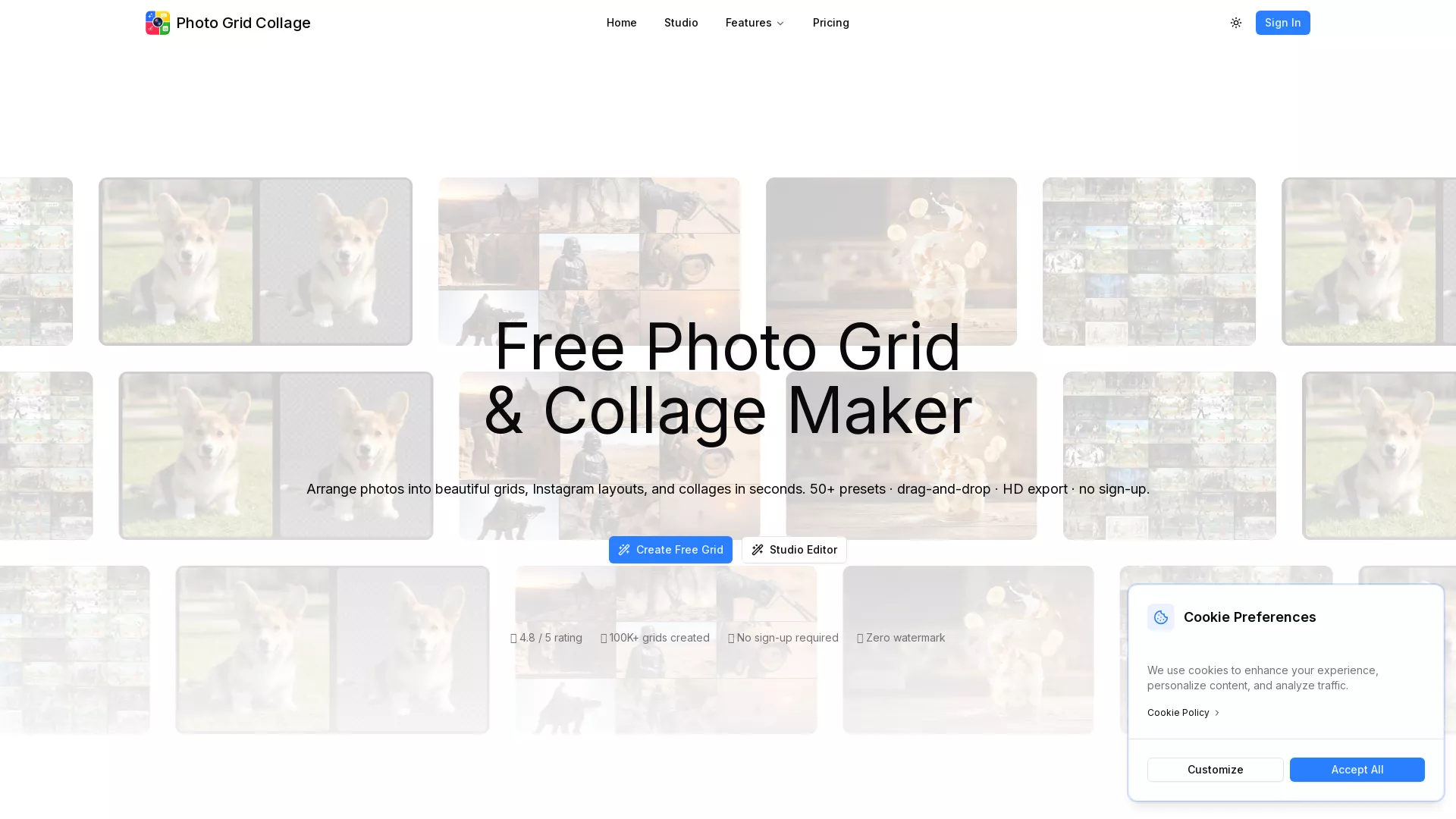 PhotoGridCollage - AI Photo Collage Maker Website Screenshot