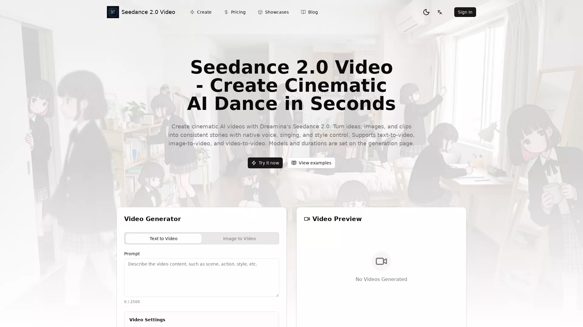 SeedanceVideo - AI TextToVideo Generator Website Screenshot