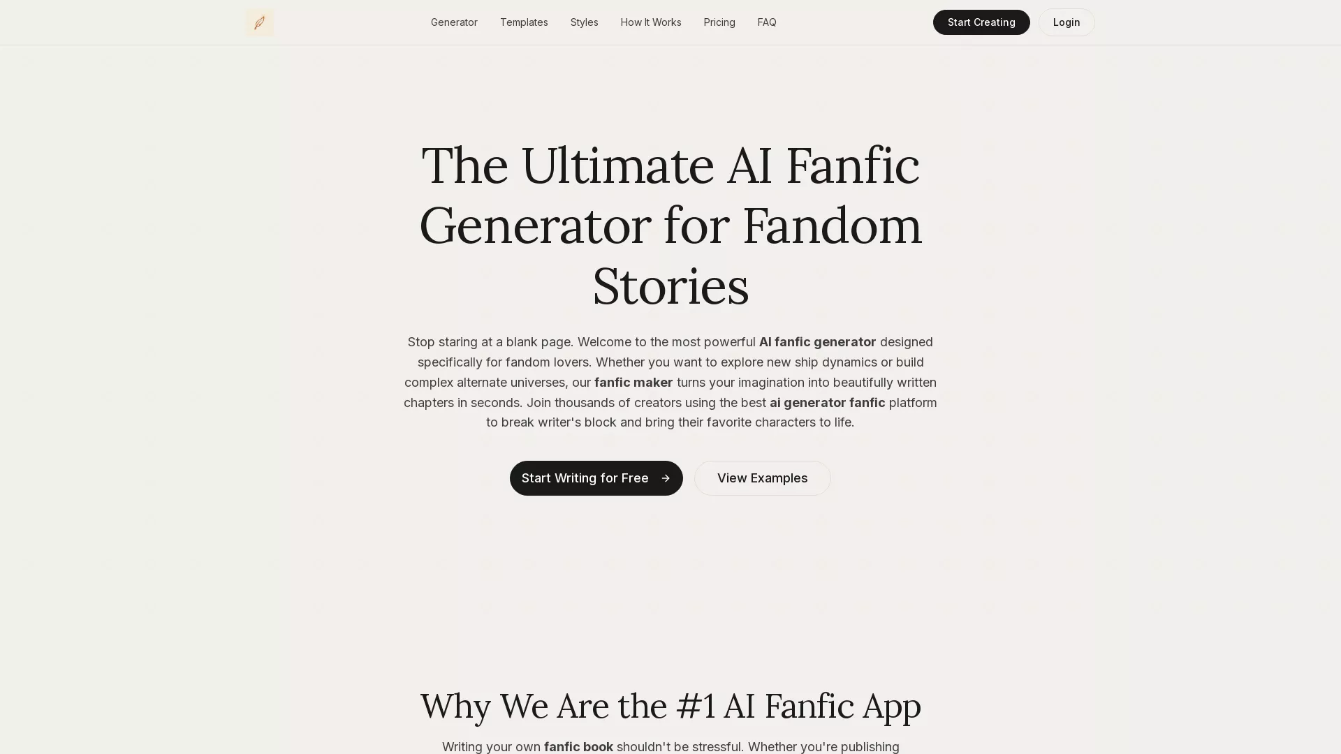 AiGeneratorFanfic - AI Fanfiction Generator Website Screenshot