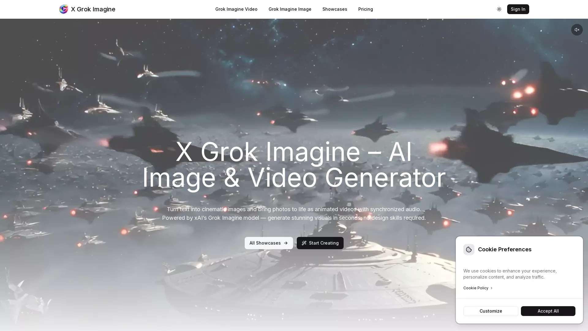XGrokImagine - AI Video And Image Generator Website Screenshot