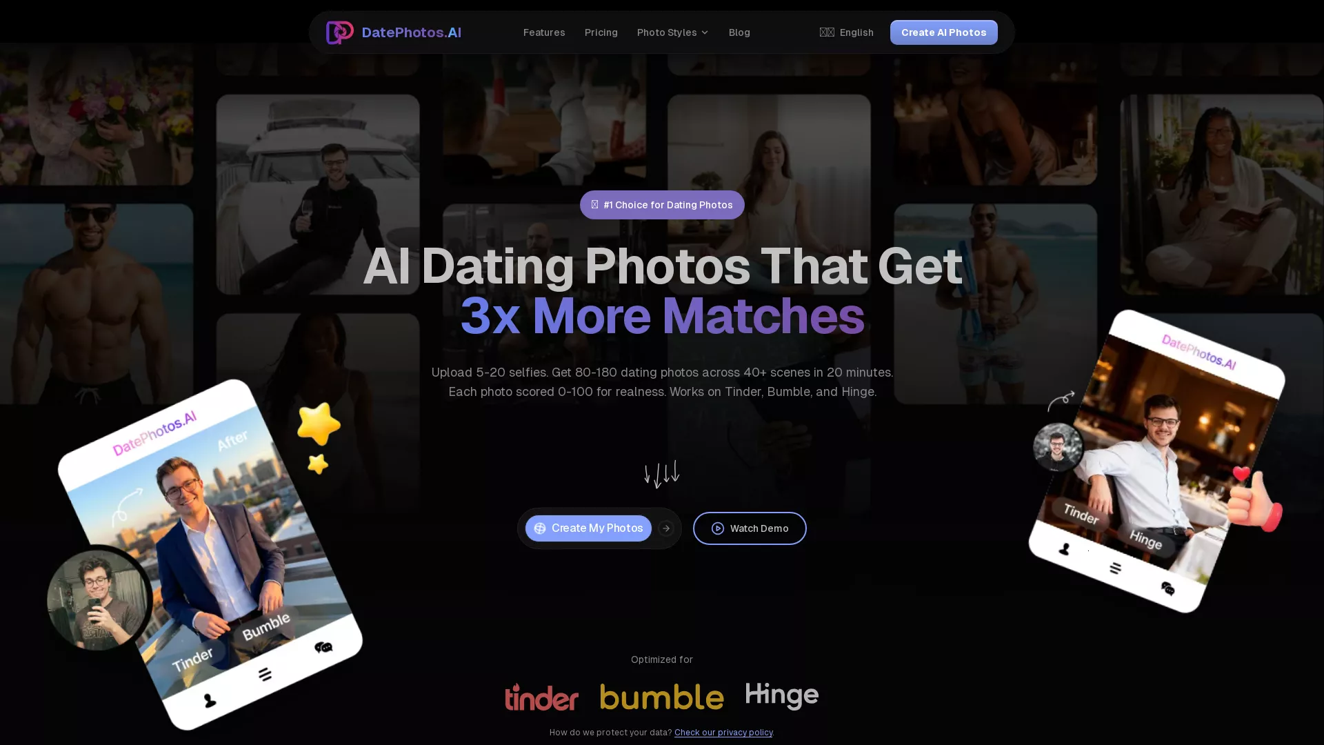 DatePhotos.AI - AI Dating Photos Tool Website Screenshot