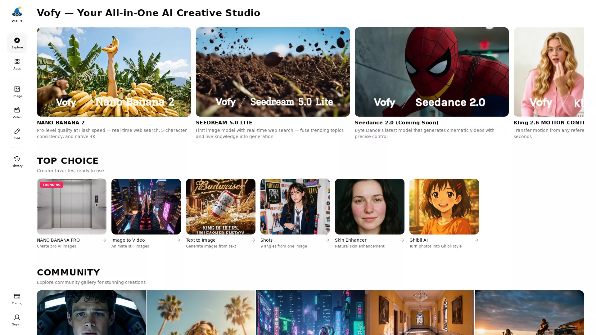 Vofy - AI Image Video Generation Tool Website Screenshot