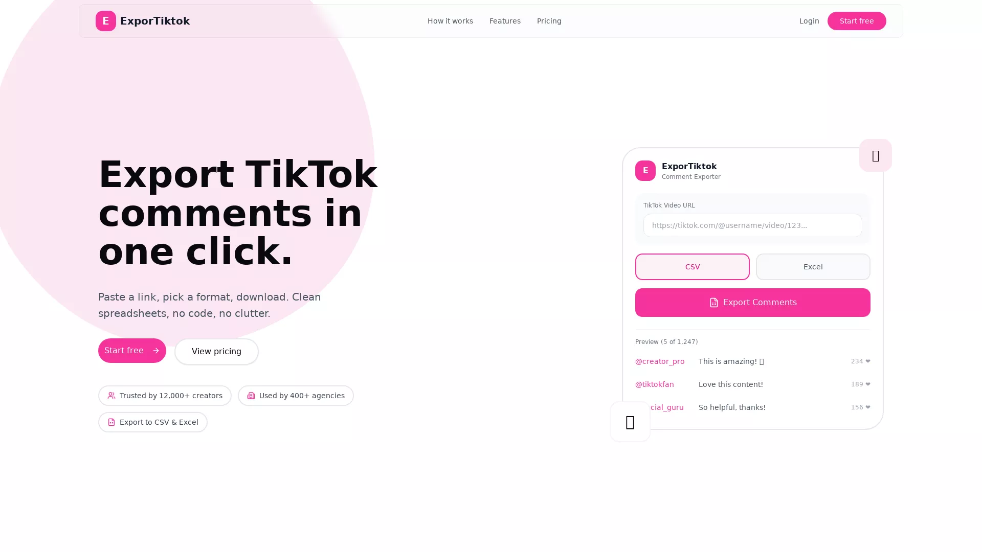 ExportTikTok - Data Extraction Tool Website Screenshot