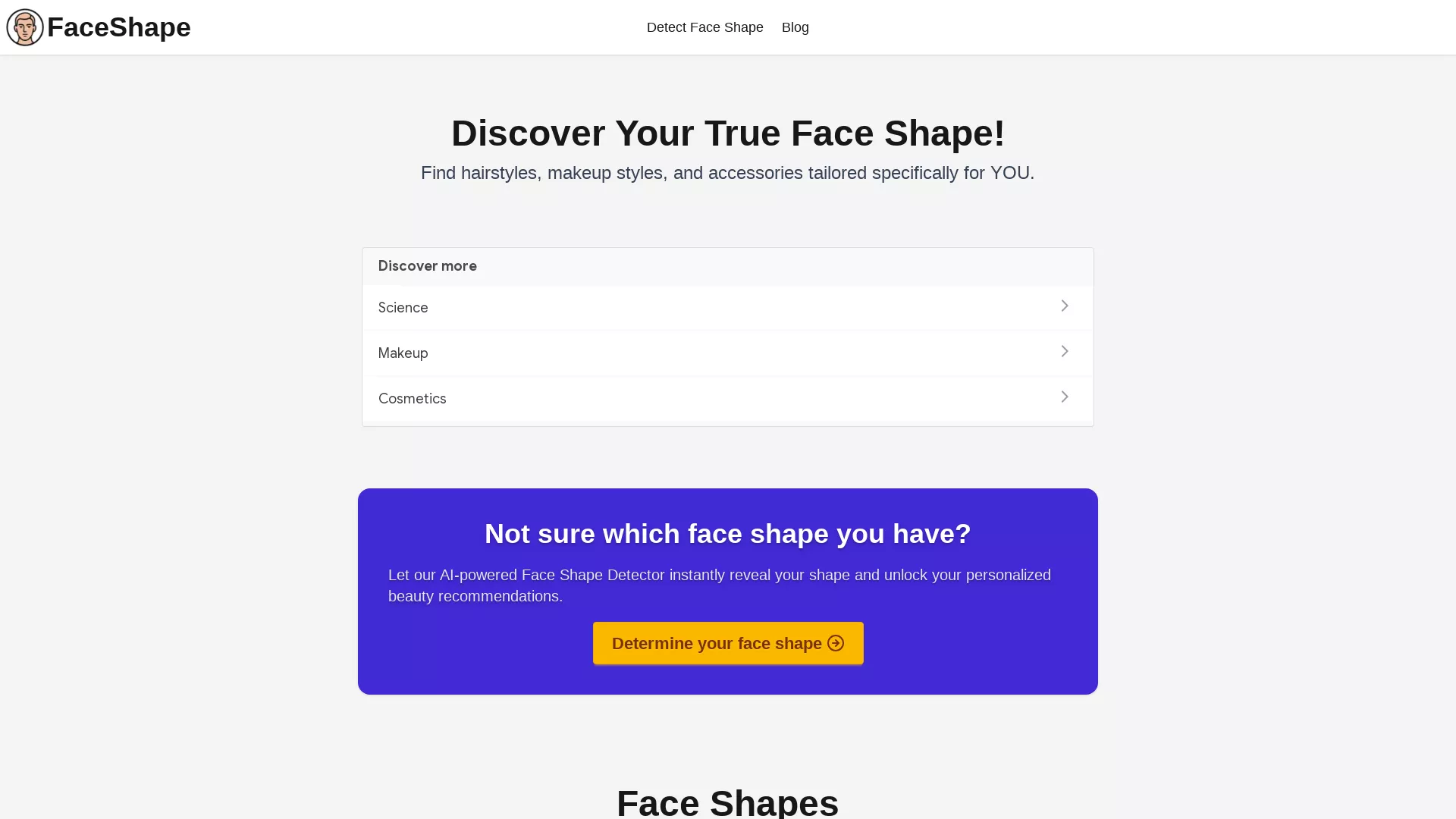 FaceShape.io - AI Face Shape Detector Website Screenshot