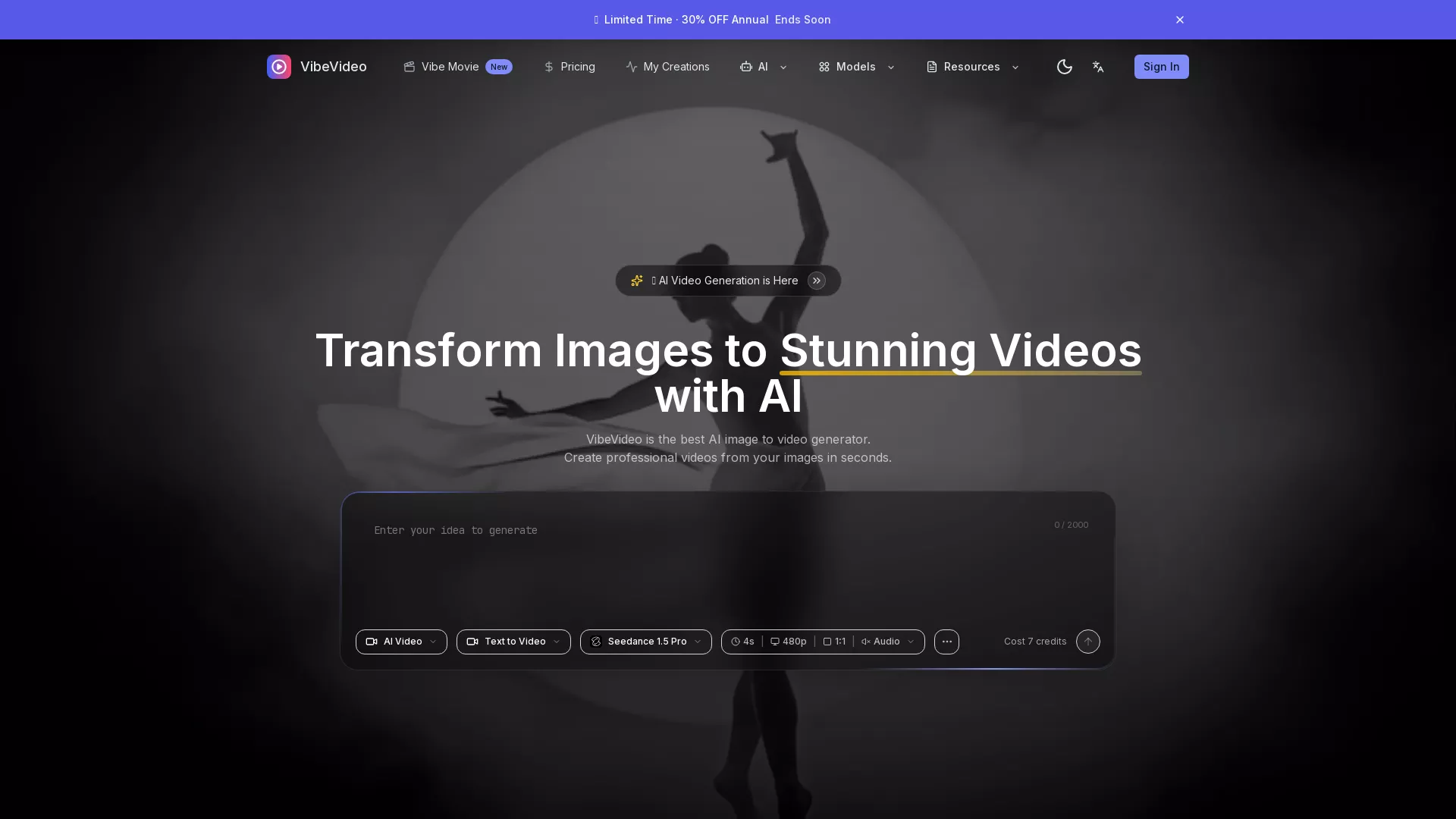VibeVideo - AIImageToVideoGenerator Website Screenshot