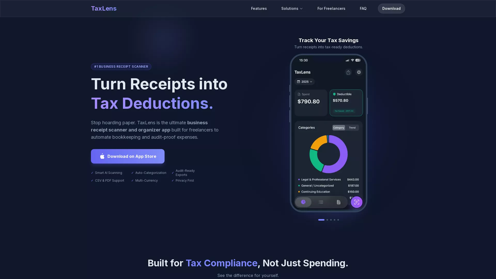 TaxLens - AI Receipt Scanner Website Screenshot