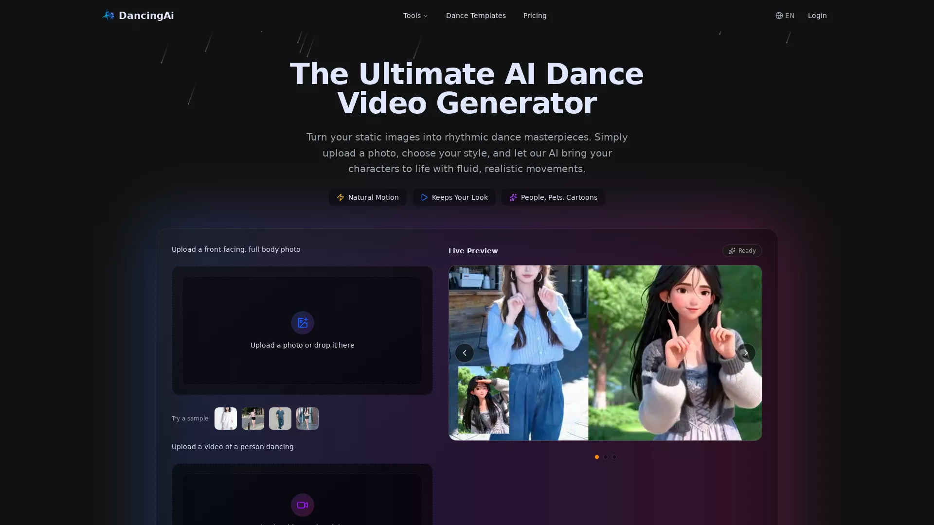 DancingAi - Dancing Video Generator Website Screenshot