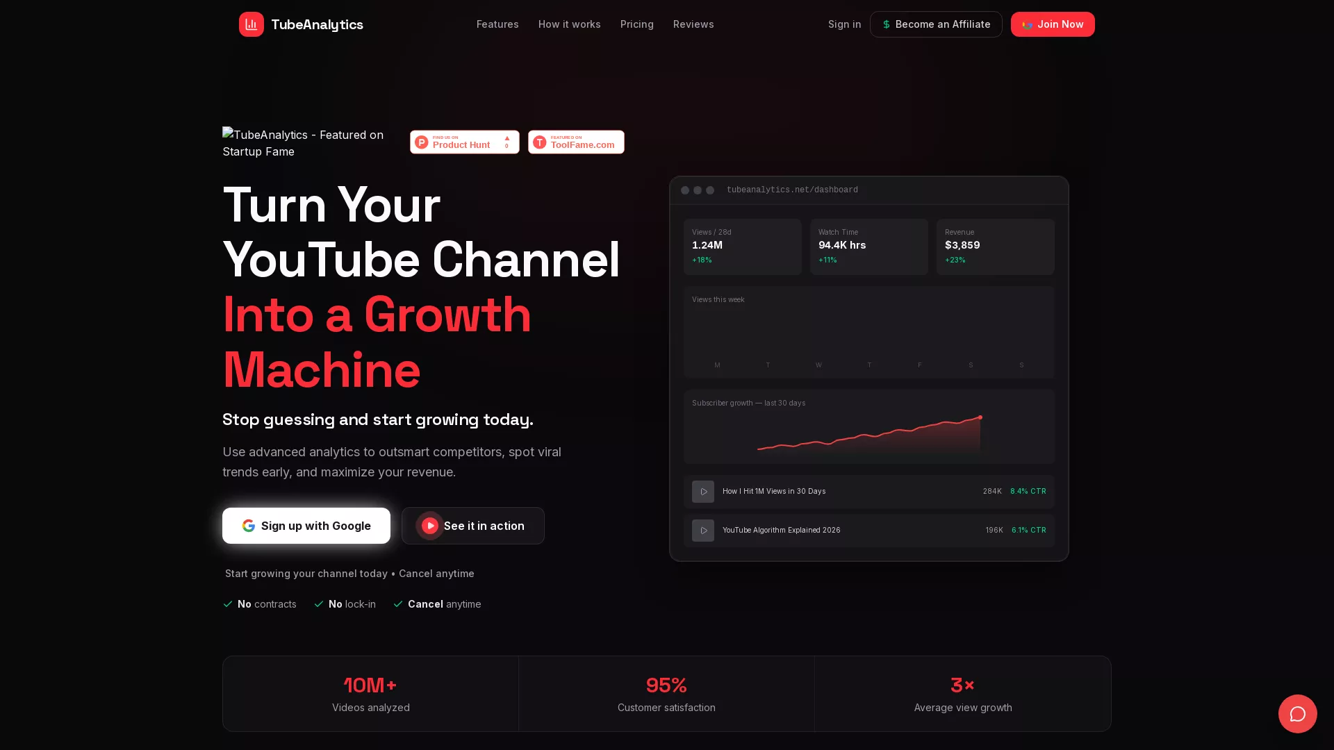 TubeAnalytics - AI Analytics Tool Website Screenshot